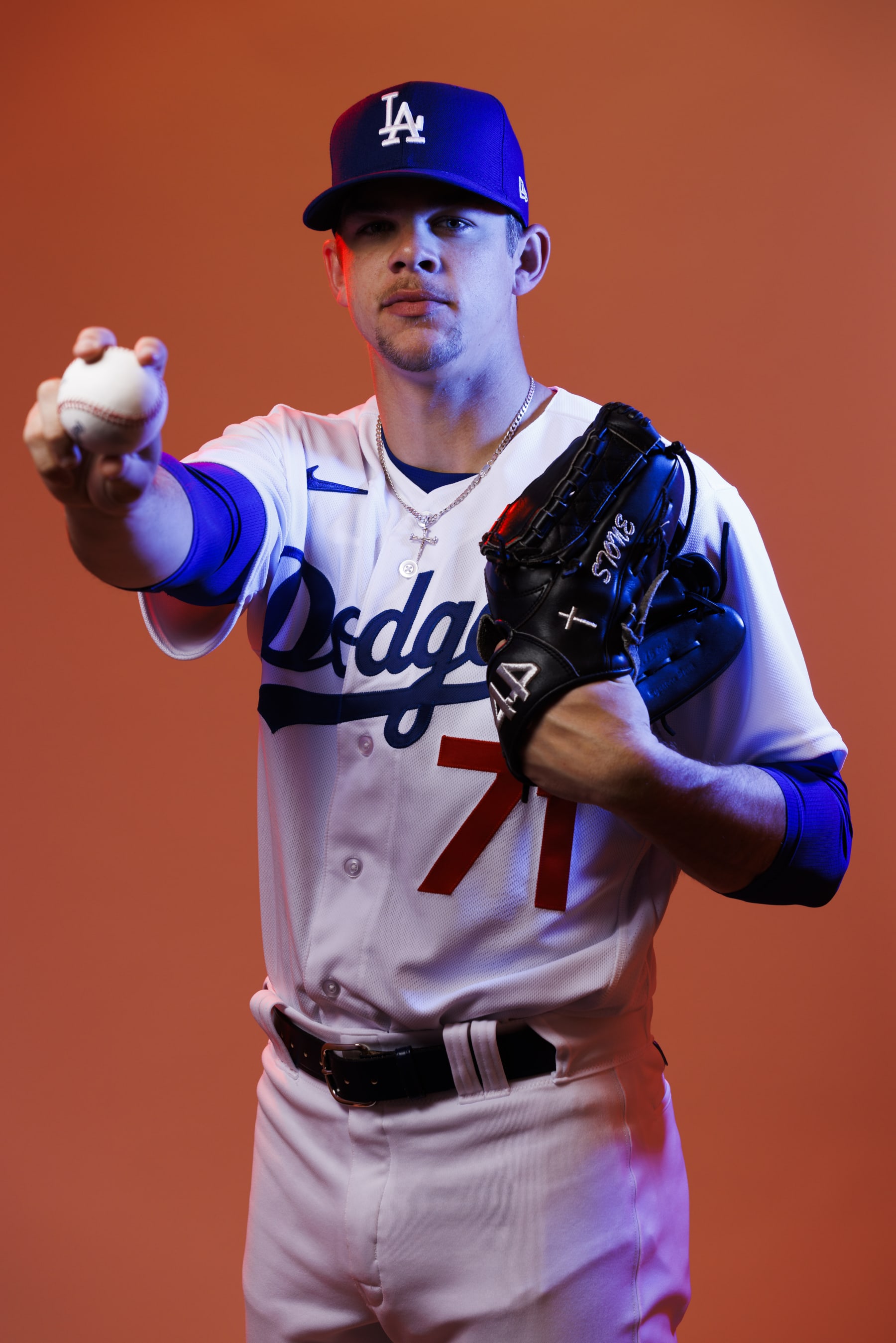 GLENDALE, AZ - FEBRUARY 22: Pitcher Gavin Stone (71) poses for a portrait during the Los Angeles Dodgers photo day on February 22, 2023 at Camelback Ranch in Glendale, AZ. (Photo by Ric Tapia/Icon Sportswire via Getty Images)