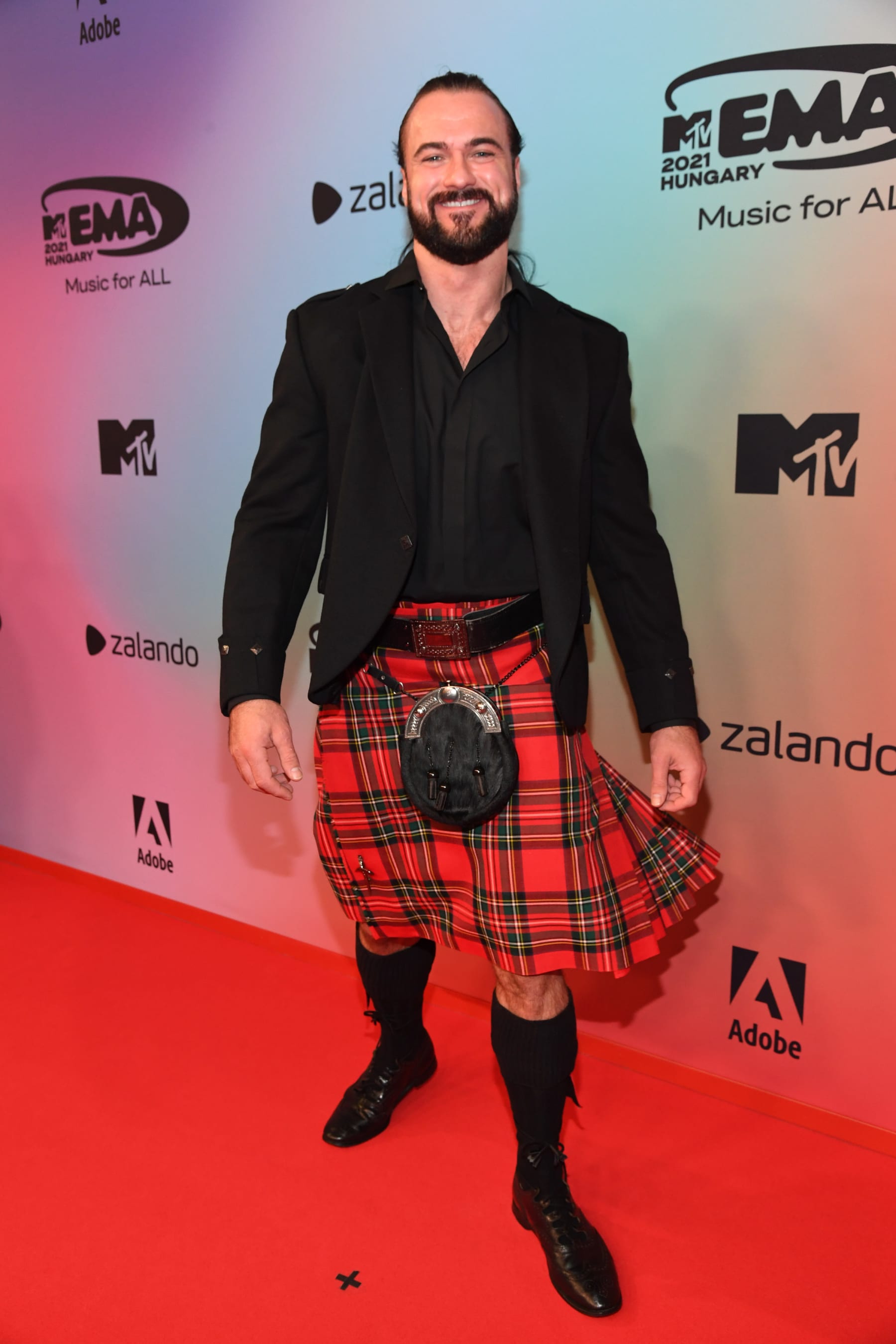 BUDAPEST, HUNGARY - NOVEMBER 14: Drew McIntyre attends the MTV EMAs 2021 'Music for ALL' at the Papp Laszlo Budapest Sports Arena on November 14, 2021 in Budapest, Hungary. (Photo by Kevin Mazur/WireImage)