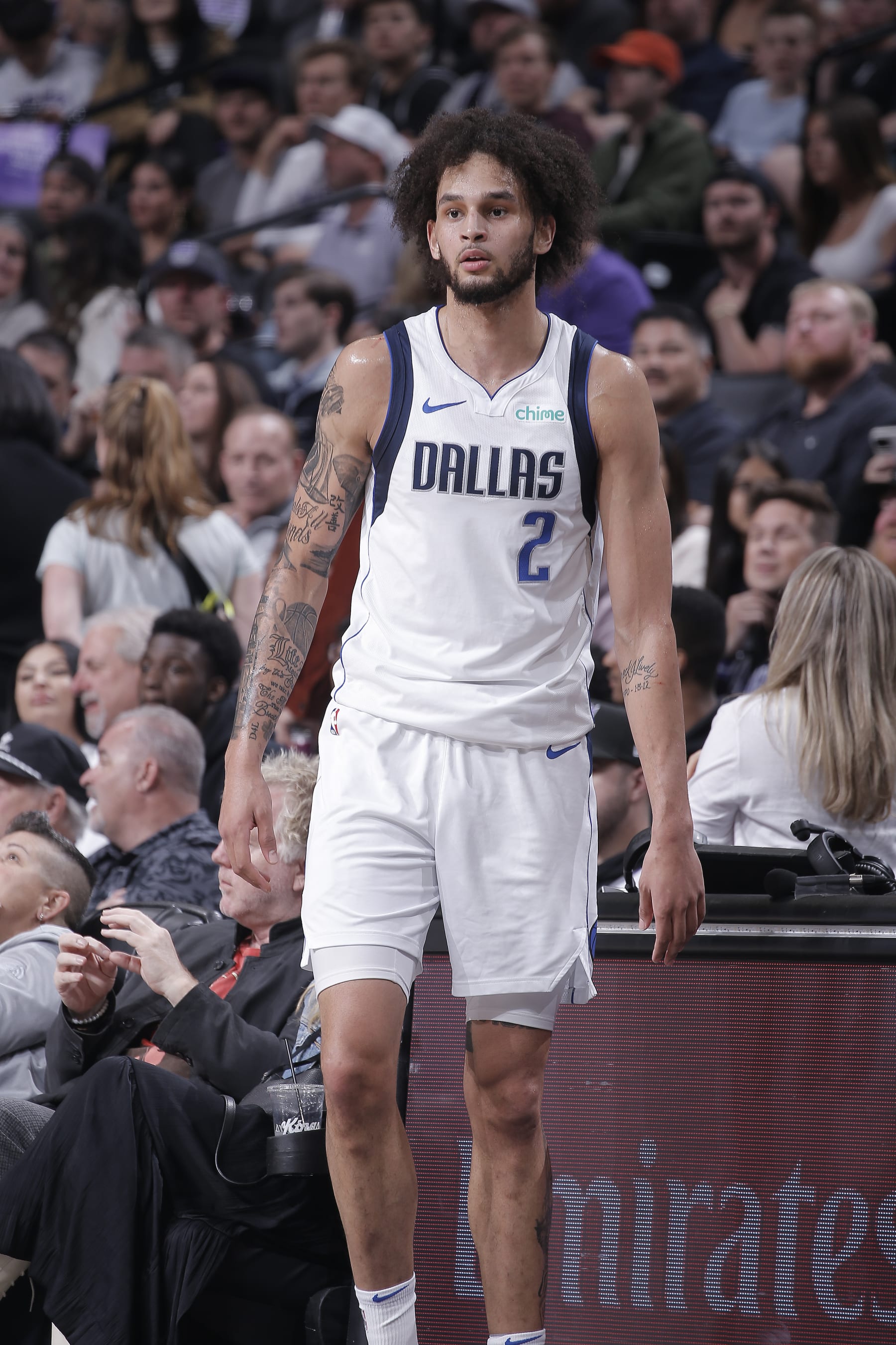 SACRAMENTO, CA - MARCH 26: Dereck Lively II #2 of the Dallas Mavericks looks on during the game against the Sacramento Kings on March 26, 2024 at Golden 1 Center in Sacramento, California. NOTE TO USER: User expressly acknowledges and agrees that, by downloading and or using this photograph, User is consenting to the terms and conditions of the Getty Images Agreement. Mandatory Copyright Notice: Copyright 2024 NBAE (Photo by Rocky Widner/NBAE via Getty Images)