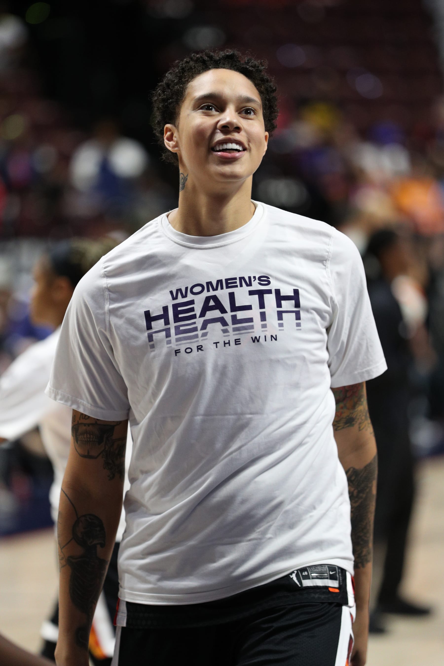 UNCASVILLE, CT - AUGUST 31: Brittney Griner #42 of the Phoenix Mercury looks on before the game against the Connecticut Sun on August 31, 2023 at the Mohegan Sun Arena in Uncasville, Connecticut. NOTE TO USER: User expressly acknowledges and agrees that, by downloading and or using this photograph, User is consenting to the terms and conditions of the Getty Images License Agreement. Mandatory Copyright Notice: Copyright 2023 NBAE (Photo by Chris Marion/NBAE via Getty Images)