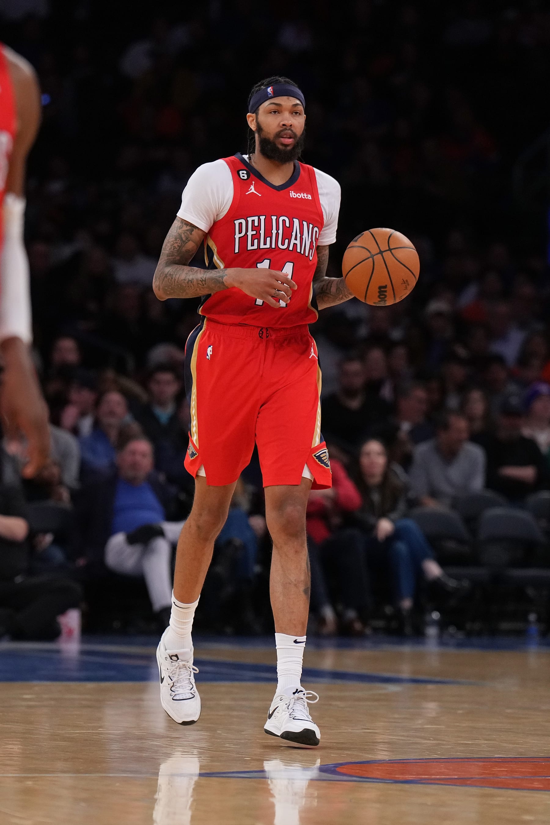 NEW YORK, NEW YORK - FEBRUARY 25: Brandon Ingram #14 of the New Orleans Pelicans in action against the New York Knicks at Madison Square Garden on February 25, 2023 in New York City. NOTE TO USER: User expressly acknowledges and agrees that, by downloading and or using this Photograph, user is consenting to the terms and conditions of the Getty Images License Agreement. New York Knicks defeated the New Orleans Pelicans 128-106 (Photo by Mike Stobe/Getty Images)