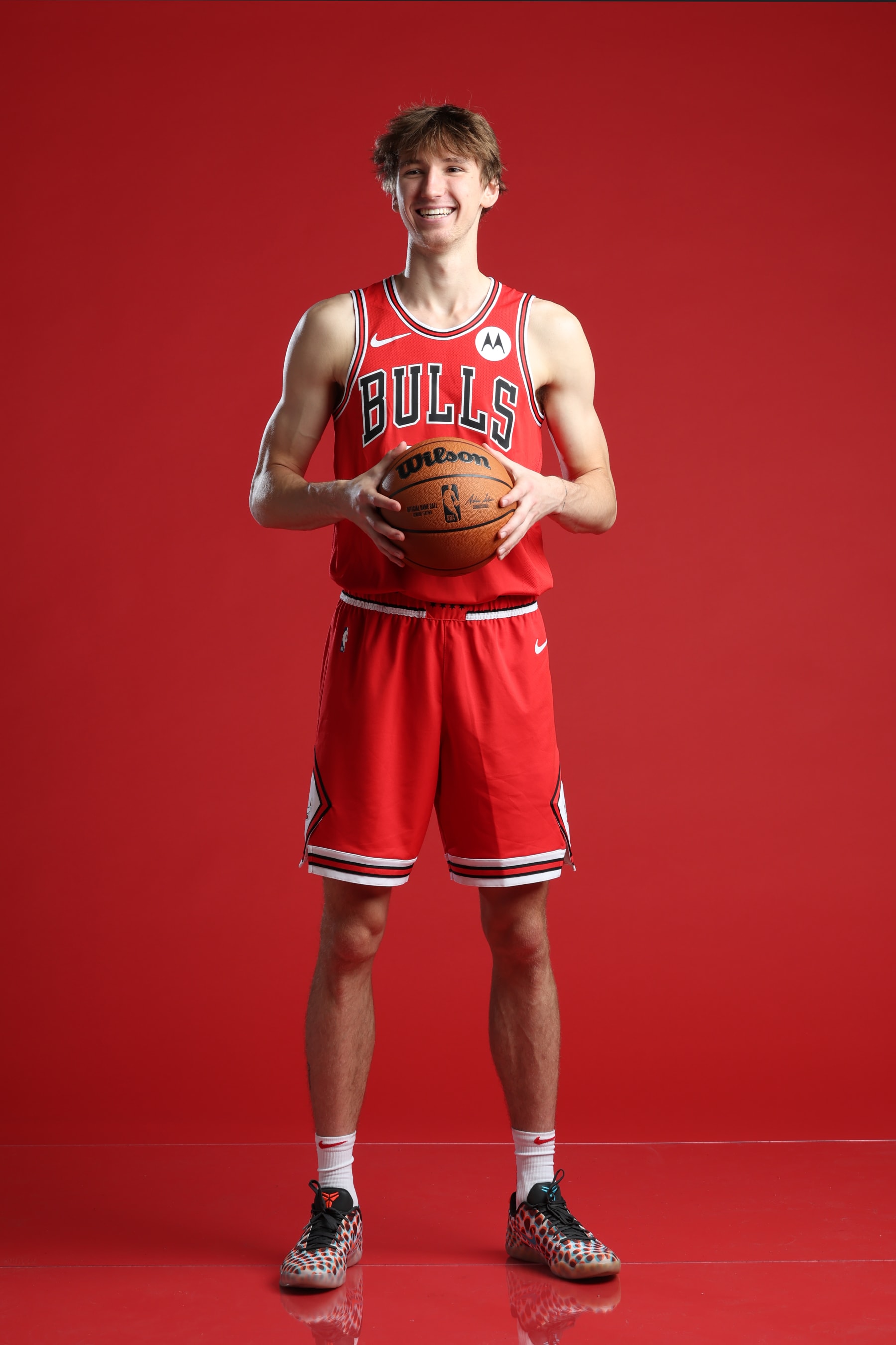 LAS VEGAS, NV - JULY 17: Matas Buzelis #14 of the Chicago Bulls poses for a portrait during the 2024 NBA Rookie Photo Shoot on July 17, 2024 at the University of Nevada, Las Vegas campus in Las Vegas, Nevada. NOTE TO USER: User expressly acknowledges and agrees that, by downloading and/or using this Photograph, user is consenting to the terms and conditions of the Getty Images License Agreement. Mandatory Copyright Notice: Copyright 2024 NBAE (Photo by David Sherman/NBAE via Getty Images)