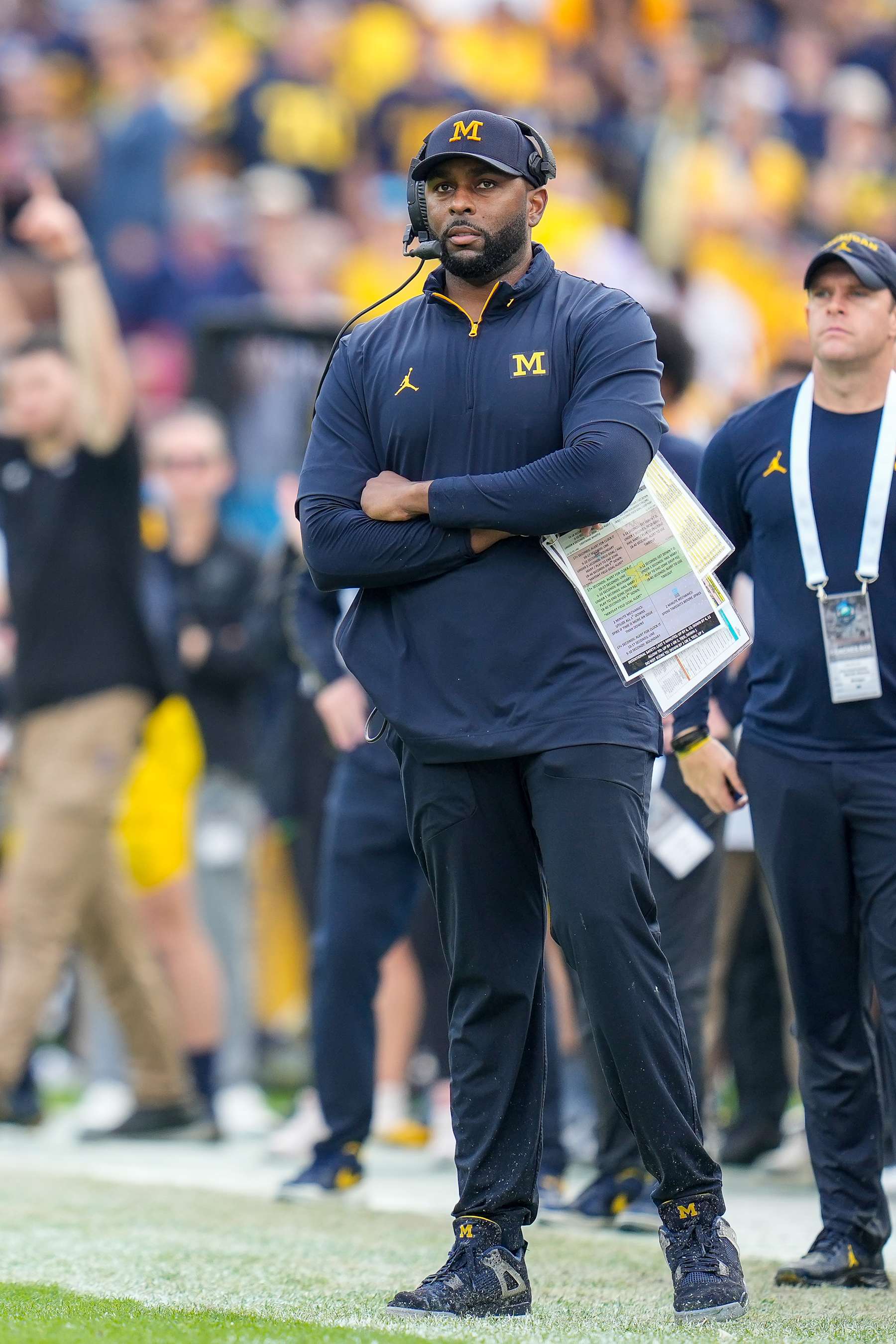 TAMPA, FL - DECEMBER 31: Michigan Wolverines head coach Sherrone Moore looks on during the ReliaQuest Bowl between the Alabama Crimson Tide and the Michigan Wolverines, December 31, 2024 at Raymond James Stadium in Tampa, Florida. (Photo by Ricky Bowden/Icon Sportswire via Getty Images)