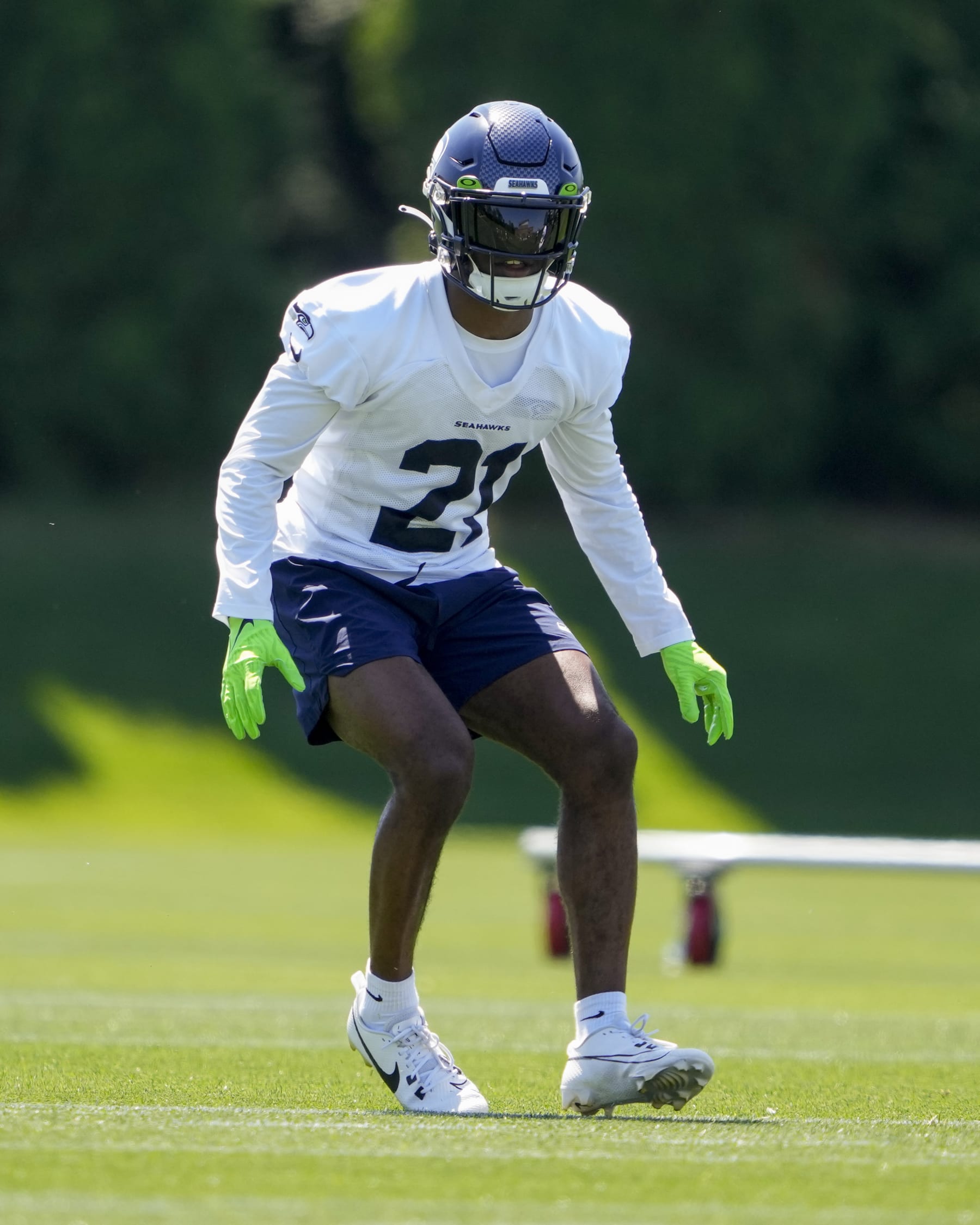 Seattle Seahawks cornerback Devon Witherspoon (21) in action during minicamp Tuesday, June 6, 2023, at the NFL football team's facilities in Renton, Wash. (AP Photo/Lindsey Wasson) Seattle Seahawks cornerback Devon Witherspoon (21) in action during minicamp Tuesday, June 6, 2023, at the NFL football team's facilities in Renton, Wash. (AP Photo/Lindsey Wasson)