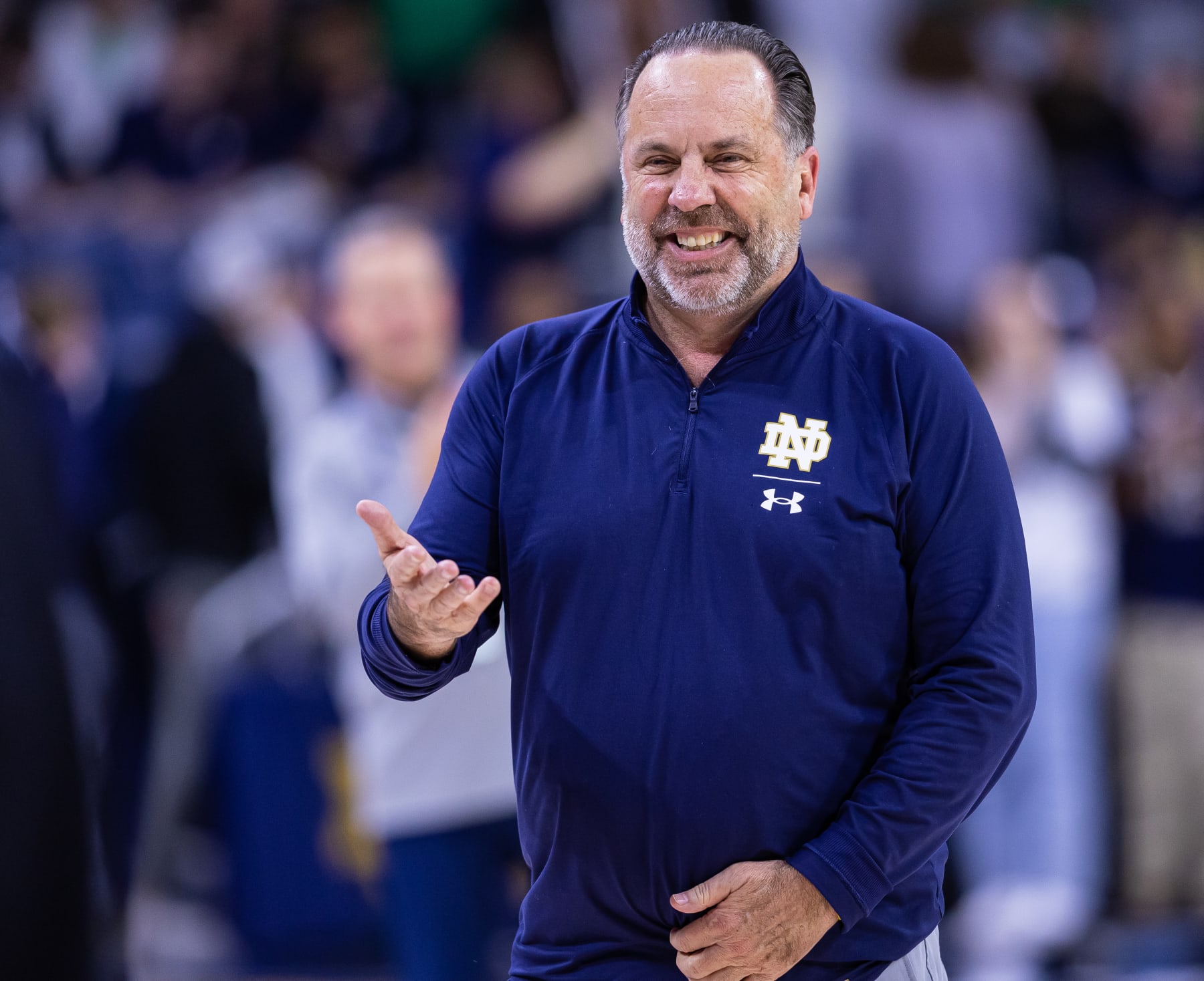 SOUTH BEND, IN - MARCH 01: Head coach Mike Brey of the Notre Dame Fighting Irish is seen during the game against the Pittsburgh Panthers at Joyce Center on March 1, 2023 in South Bend, Indiana. (Photo by Michael Hickey/Getty Images)