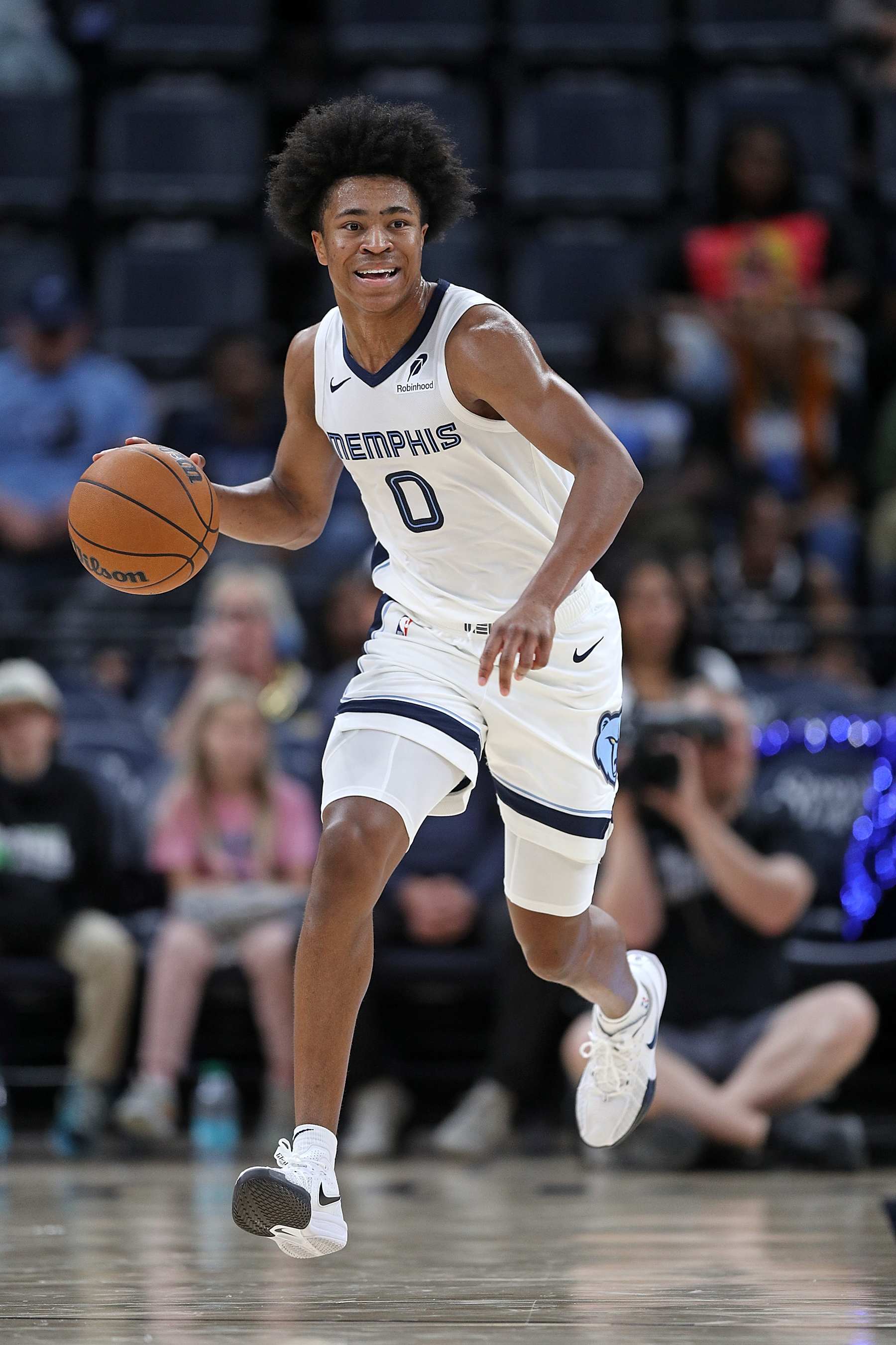MEMPHIS, TENNESSEE - OCTOBER 10: Jaylen Wells #0 of the Memphis Grizzlies brings the ball up court during the preseason game against the Charlotte Hornets at FedExForum on October 10, 2024 in Memphis, Tennessee. NOTE TO USER: User expressly acknowledges and agrees that, by downloading and or using this photograph, User is consenting to the terms and conditions of the Getty Images License Agreement. (Photo by Justin Ford/Getty Images)