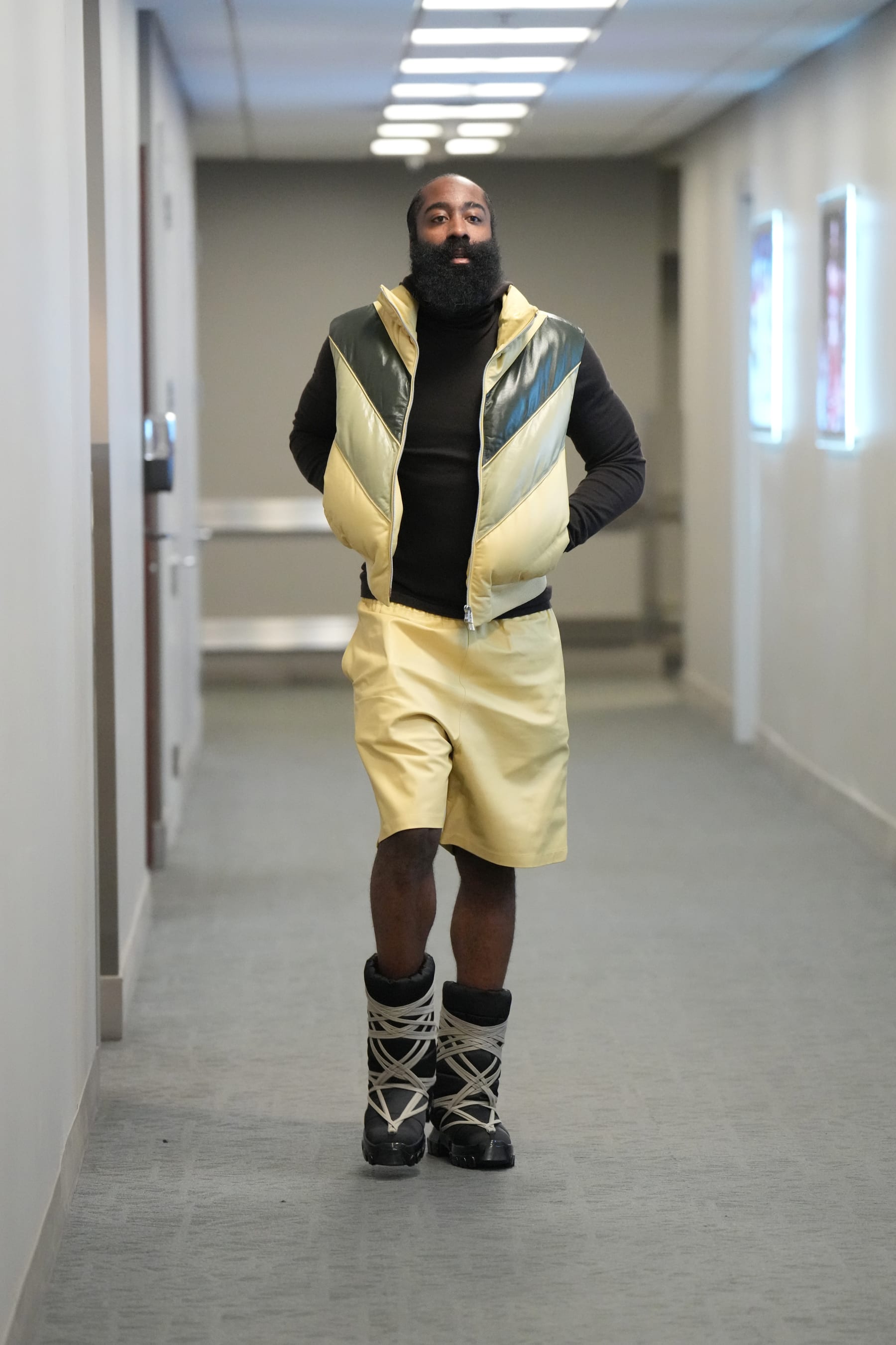 PHILADELPHIA, PA - NOVEMBER 2: James Harden #1 of the Philadelphia 76ers arrives to the arena before the game against the Washington Wizards on November 2, 2022 at the Wells Fargo Center in Philadelphia, Pennsylvania NOTE TO USER: User expressly acknowledges and agrees that, by downloading and/or using this Photograph, user is consenting to the terms and conditions of the Getty Images License Agreement. Mandatory Copyright Notice: Copyright 2022 NBAE (Photo by Jesse D. Garrabrant/NBAE via Getty Images)
