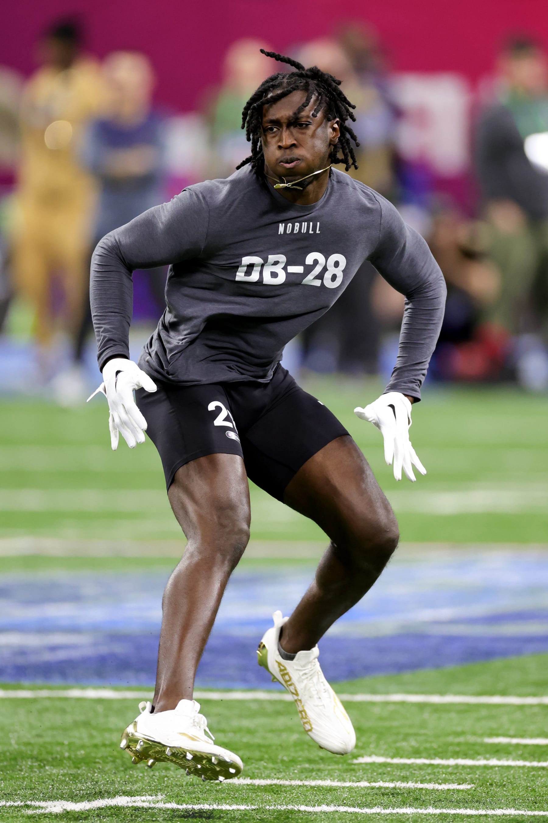 INDIANAPOLIS, INDIANA - MARCH 03: Defensive back Darius Rush of South Carolina participates in a drill during the NFL Combine during the NFL Combine at Lucas Oil Stadium on March 03, 2023 in Indianapolis, Indiana. (Photo by Stacy Revere/Getty Images)