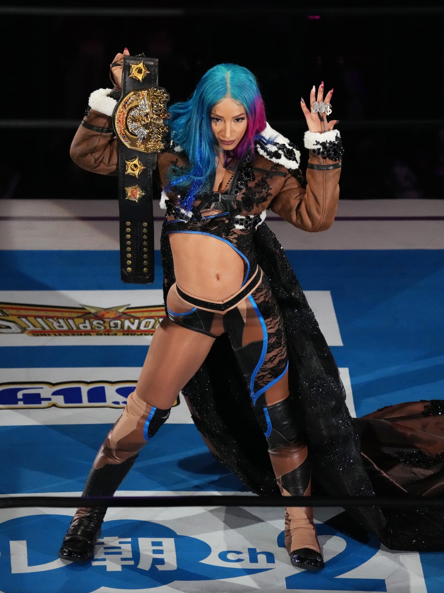 TOKYO, JAPAN - APRIL 08: Mercedes Mone (Sasha Banks) enters the ring during the New Japan Pro-Wrestling - Sakura Genesis 2023 at Ryogoku Kokugikan on April 08, 2023 in Tokyo, Japan. (Photo by Etsuo Hara/Getty Images)