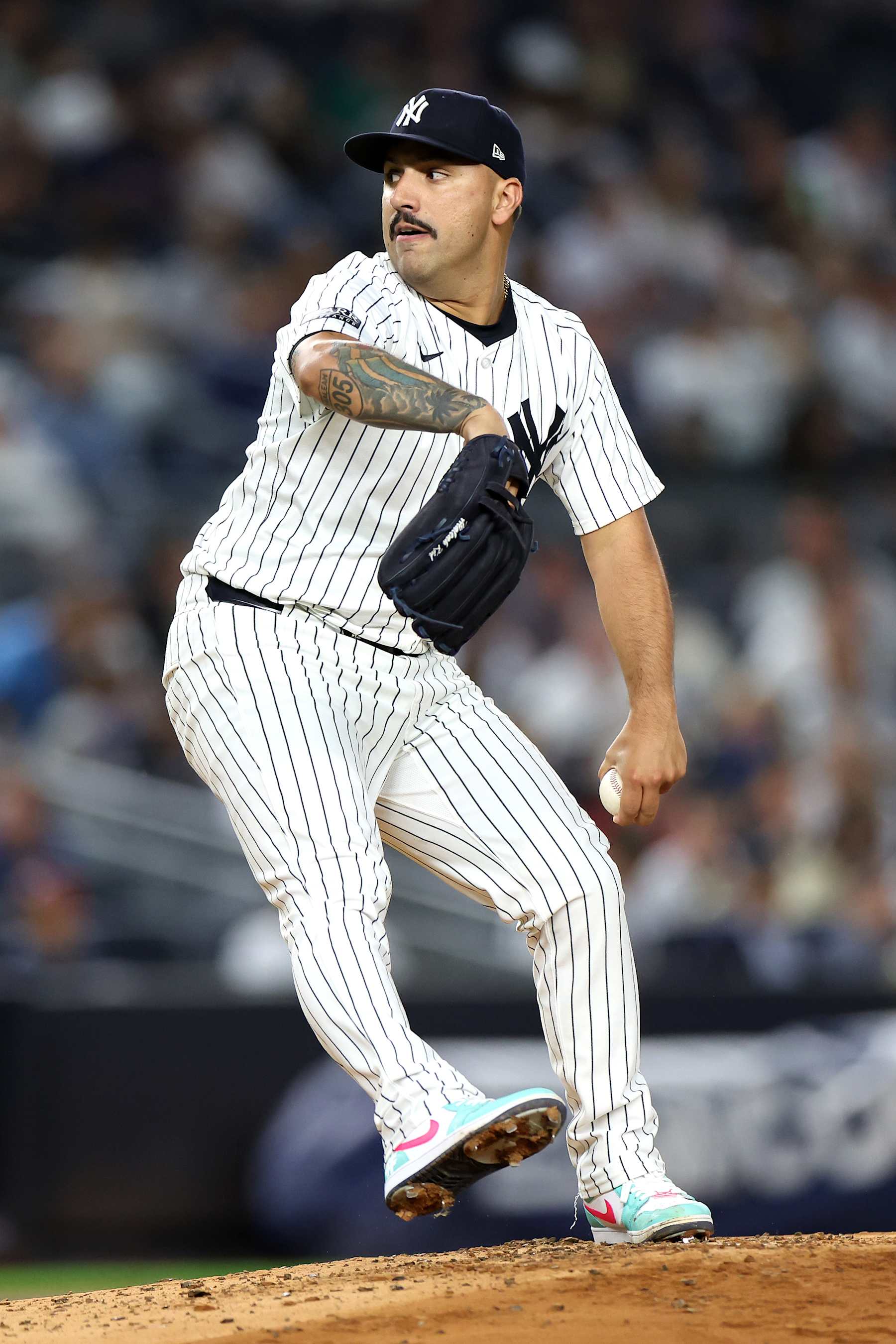 NEW YORK, NEW YORK - SEPTEMBER 12: Nestor Cortes #65 of the New York Yankees pitches against the Boston Red Sox during the second inning at Yankee Stadium on September 12, 2024 in the Bronx borough of New York City. (Photo by Luke Hales/Getty Images)