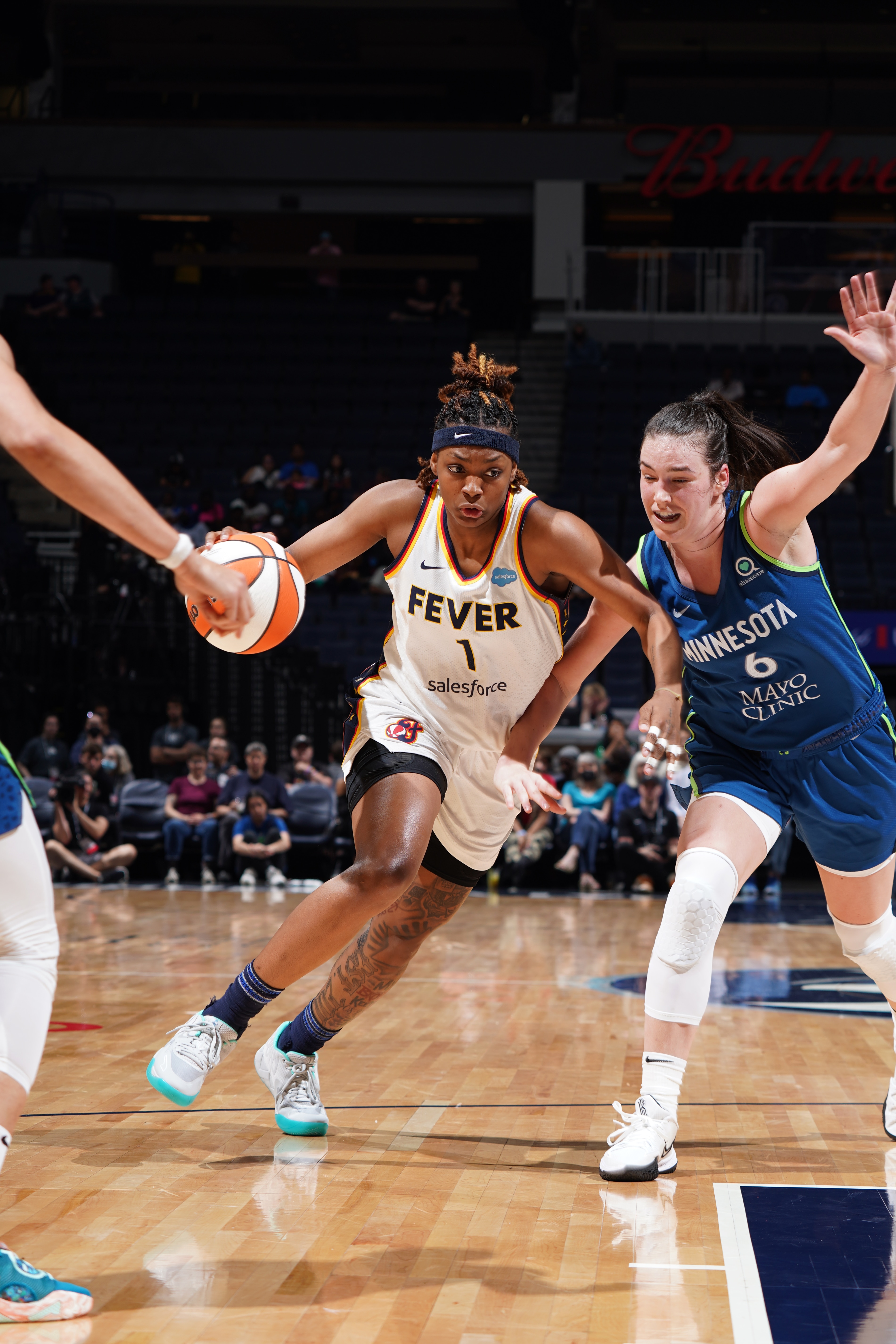 MINNEAPOLIS, MN - JUNE 12: NaLyssa Smith #1 of the Indiana Fever drives to the basket during the game against the Minnesota Lynx on June 12, 2022 at Target Center in Minneapolis, Minnesota. NOTE TO USER: User expressly acknowledges and agrees that, by downloading and or using this Photograph, user is consenting to the terms and conditions of the Getty Images License Agreement. Mandatory Copyright Notice: Copyright 2022 NBAE (Photo by Jordan Johnson/NBAE via Getty Images)