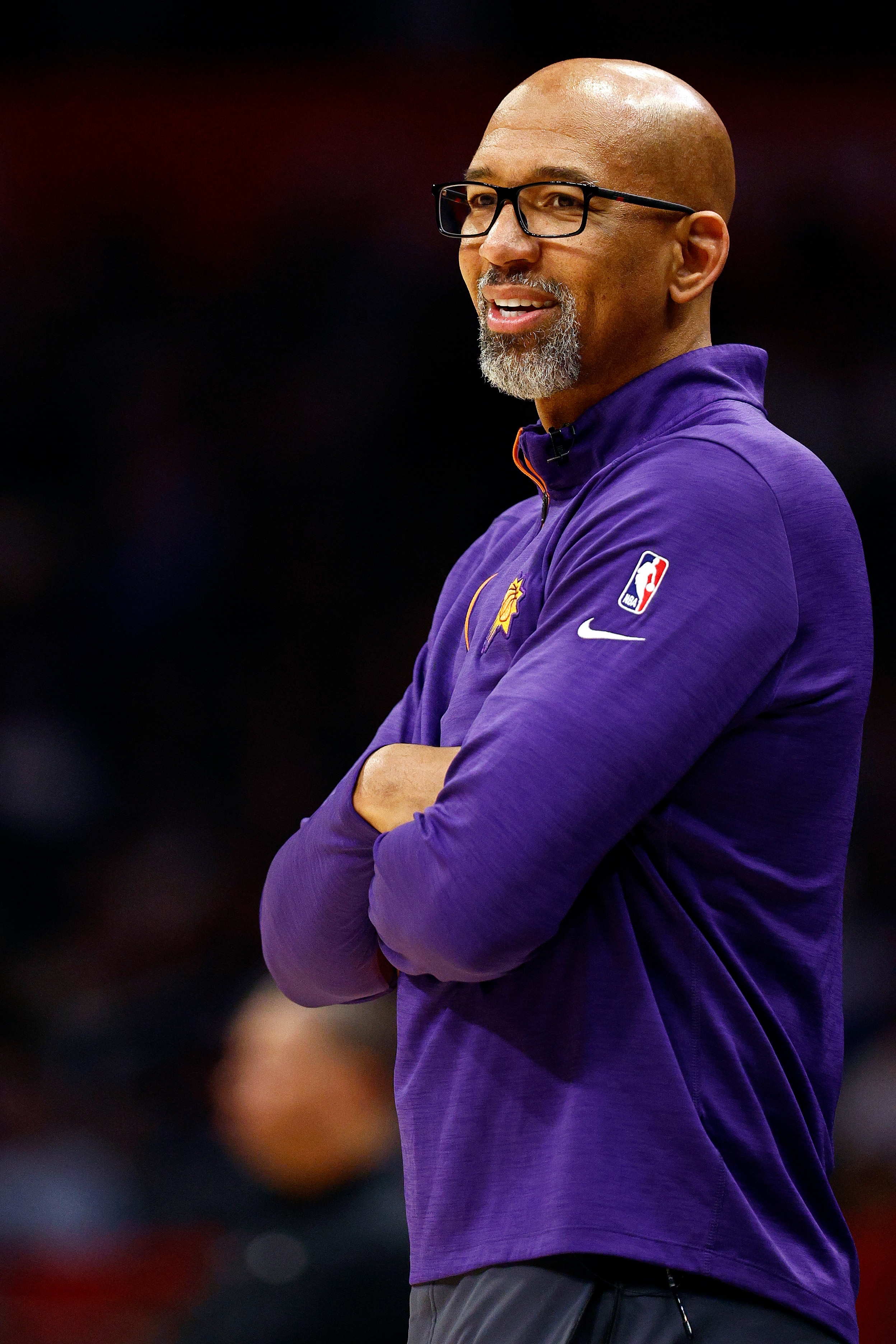 LOS ANGELES, CALIFORNIA - APRIL 06:  Head coach Monty Williams of the Phoenix Suns in the second quarter at Crypto.com Arena on April 06, 2022 in Los Angeles, California.  NOTE TO USER: User expressly acknowledges and agrees that, by downloading and/or using this Photograph, user is consenting to the terms and conditions of the Getty Images License Agreement.  (Photo by Ronald Martinez/Getty Images)