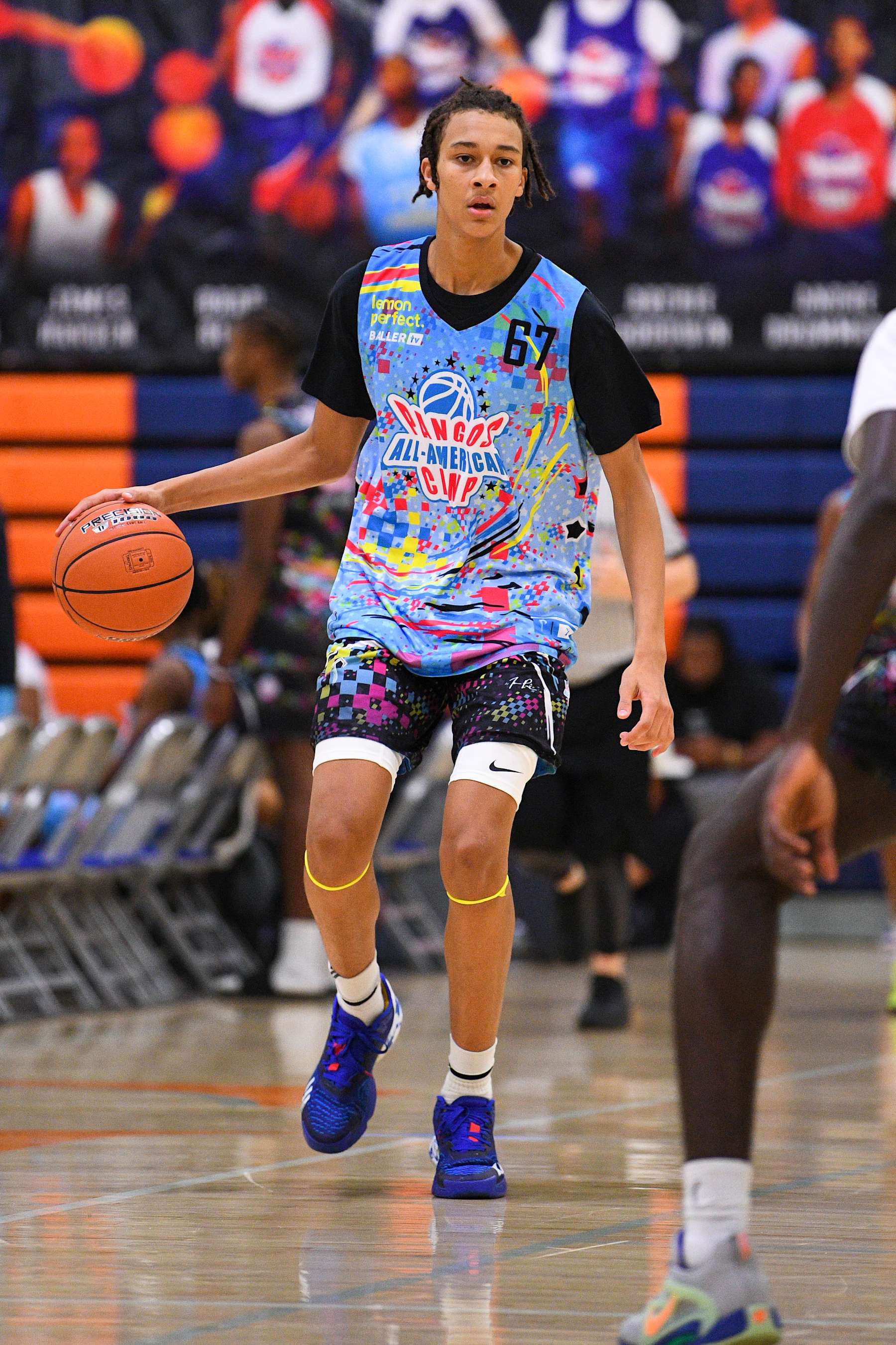 LAS VEGAS, NV - JUNE 05: Nate Ament dribbles up the court during the Pangos All-American Camp on June 5, 2023 at the Bishop Gorman High School in Las Vegas, NV. (Photo by Brian Rothmuller/Icon Sportswire via Getty Images)