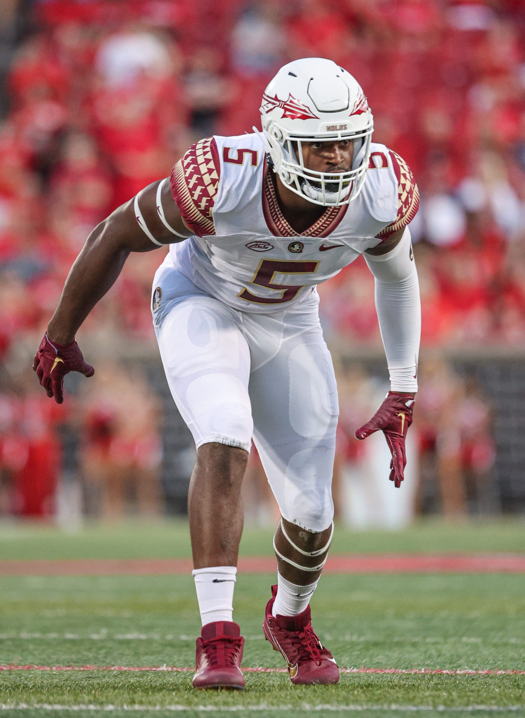 LOUISVILLE, KY - SEPTEMBER 16: Jared Verse #5 of the Florida State Seminoles is seen during the game against the Louisville Cardinals at Cardinal Stadium on September 16, 2022 in Louisville, Kentucky. (Photo by Michael Hickey/Getty Images)