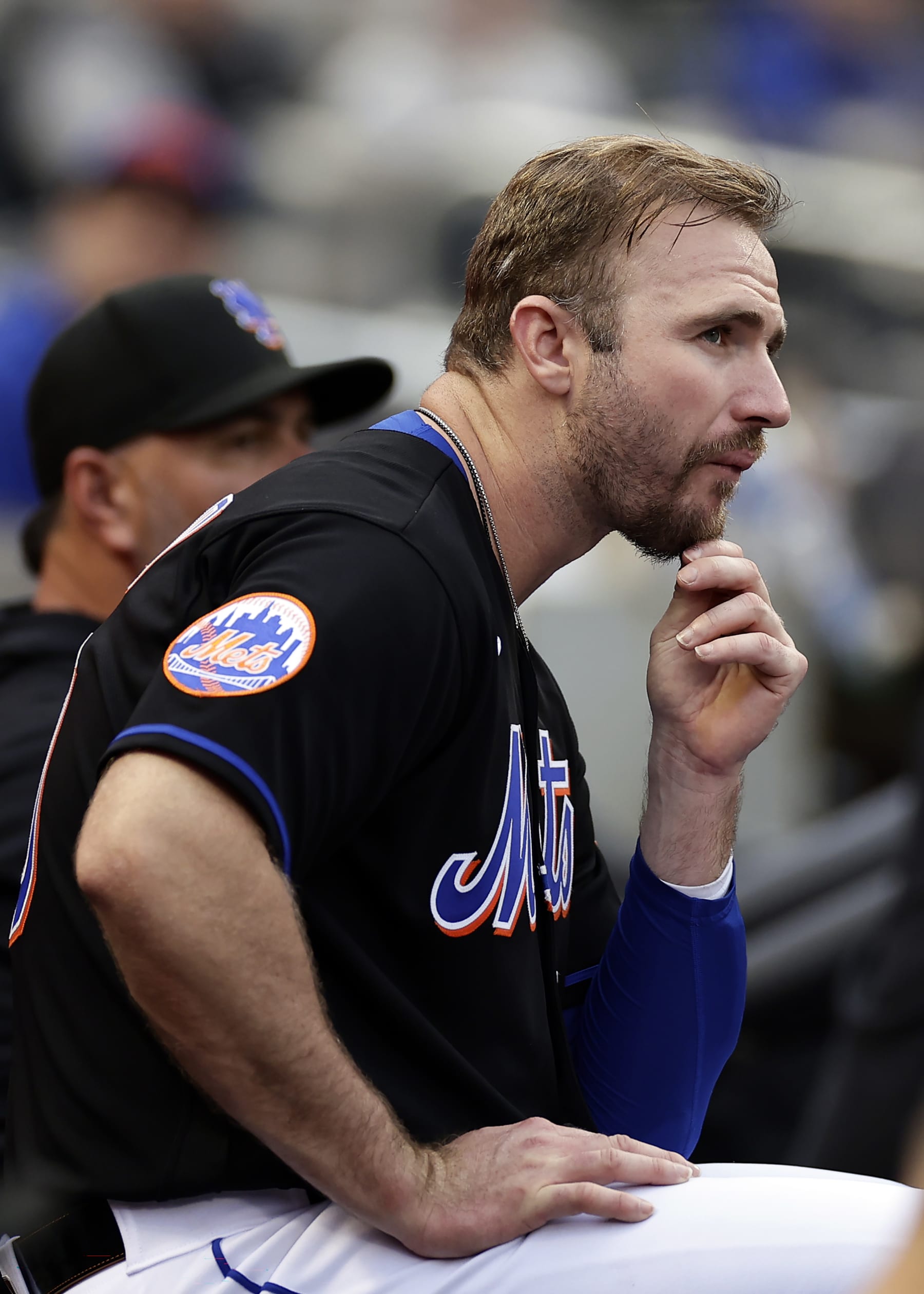 NEW YORK, NY - SEPTEMBER 30: Pete Alonso #20 of the New York Mets looks on against the Philadelphia Phillies during the sixth inning of the first game of a doubleheader at Citi Field on September 30, 2023 in New York City. (Photo by Adam Hunger/Getty Images)