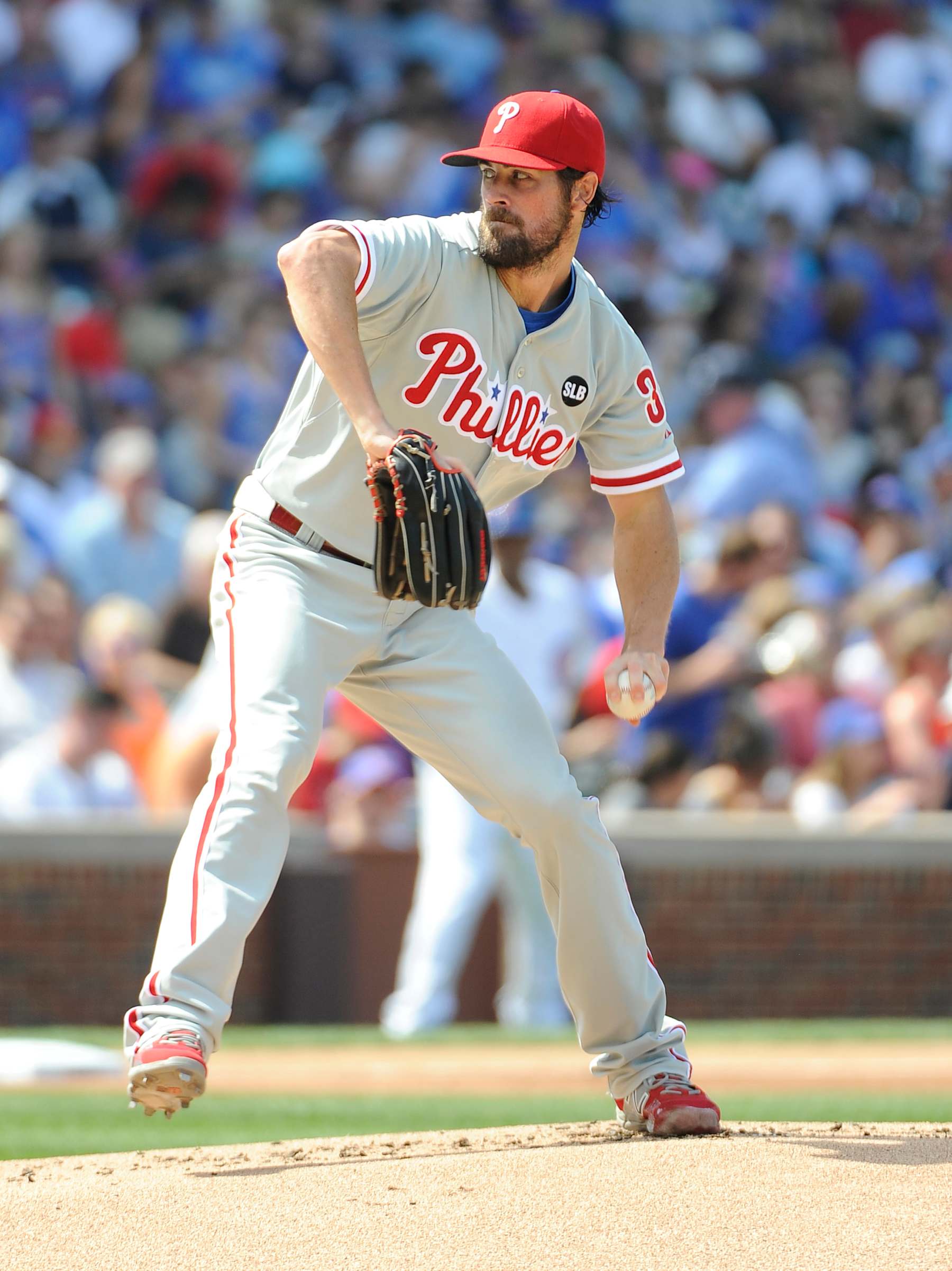 CHICAGO, IL - JULY 25: Cole Hamels #35 of the Philadelphia Phillies pitches against the Chicago Cubs on July 25, 2015 at Wrigley Field in Chicago, Illinois. Cole Hamels #35 of the Philadelphia Phillies pitched a no hitter. The Phillies won 5-0. (Photo by David Banks/Getty Images) 