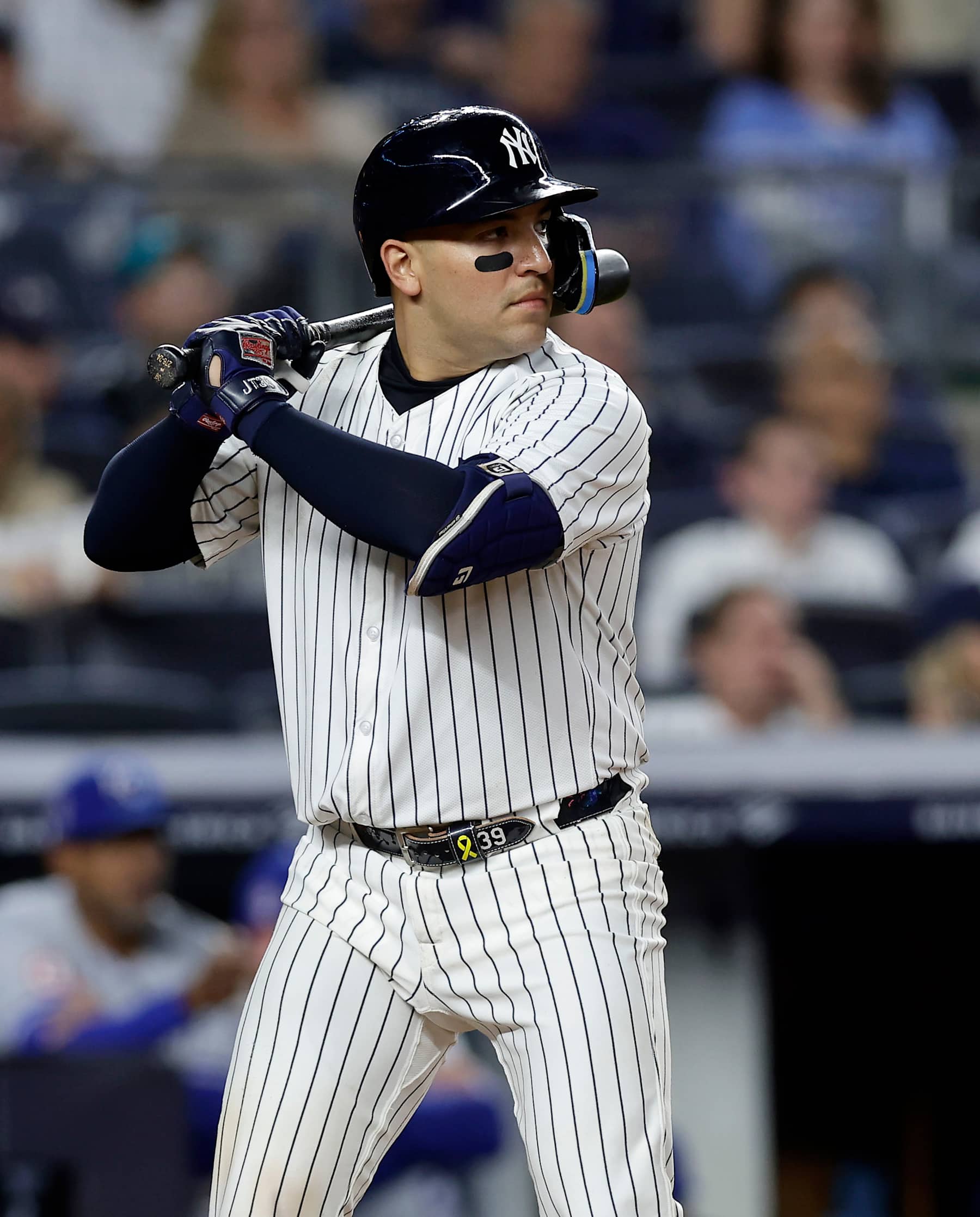 NEW YORK, NEW YORK - SEPTEMBER 11:  Jose Trevino #39 of the New York Yankees in action against the Kansas City Royals at Yankee Stadium on September 11, 2024 in New York City. The Yankees defeated the Royals 4-3 in eleven innings. (Photo by Jim McIsaac/Getty Images)