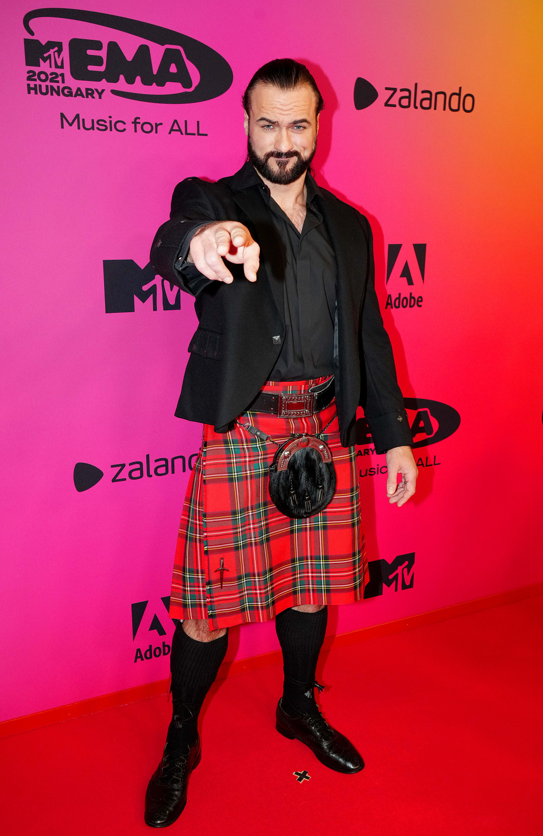 BUDAPEST, HUNGARY - NOVEMBER 14: Drew McIntyre attends the MTV EMAs 2021 'Music for ALL' at the Papp Laszlo Budapest Sports Arena on November 14, 2021 in Budapest, Hungary. (Photo by Jeff Kravitz/FilmMagic)