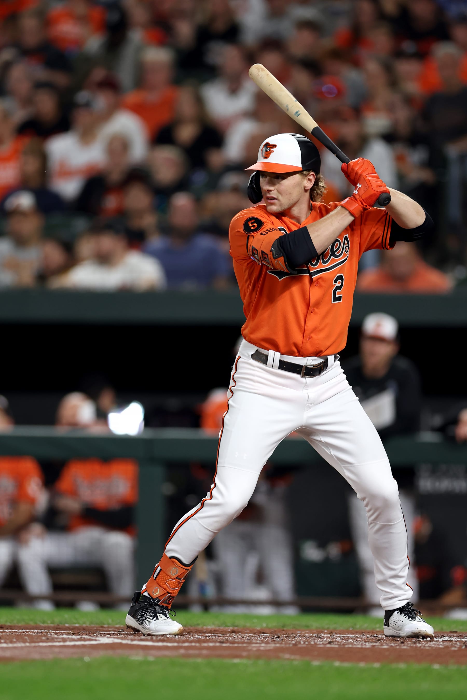 BALTIMORE, MARYLAND - SEPTEMBER 30: Gunnar Henderson #2 of the Baltimore Orioles bats against the Boston Red Sox at Oriole Park at Camden Yards on September 30, 2023 in Baltimore, Maryland. (Photo by Rob Carr/Getty Images) BALTIMORE, MARYLAND - SEPTEMBER 30: Gunnar Henderson #2 of the Baltimore Orioles bats against the Boston Red Sox at Oriole Park at Camden Yards on September 30, 2023 in Baltimore, Maryland. (Photo by Rob Carr/Getty Images)