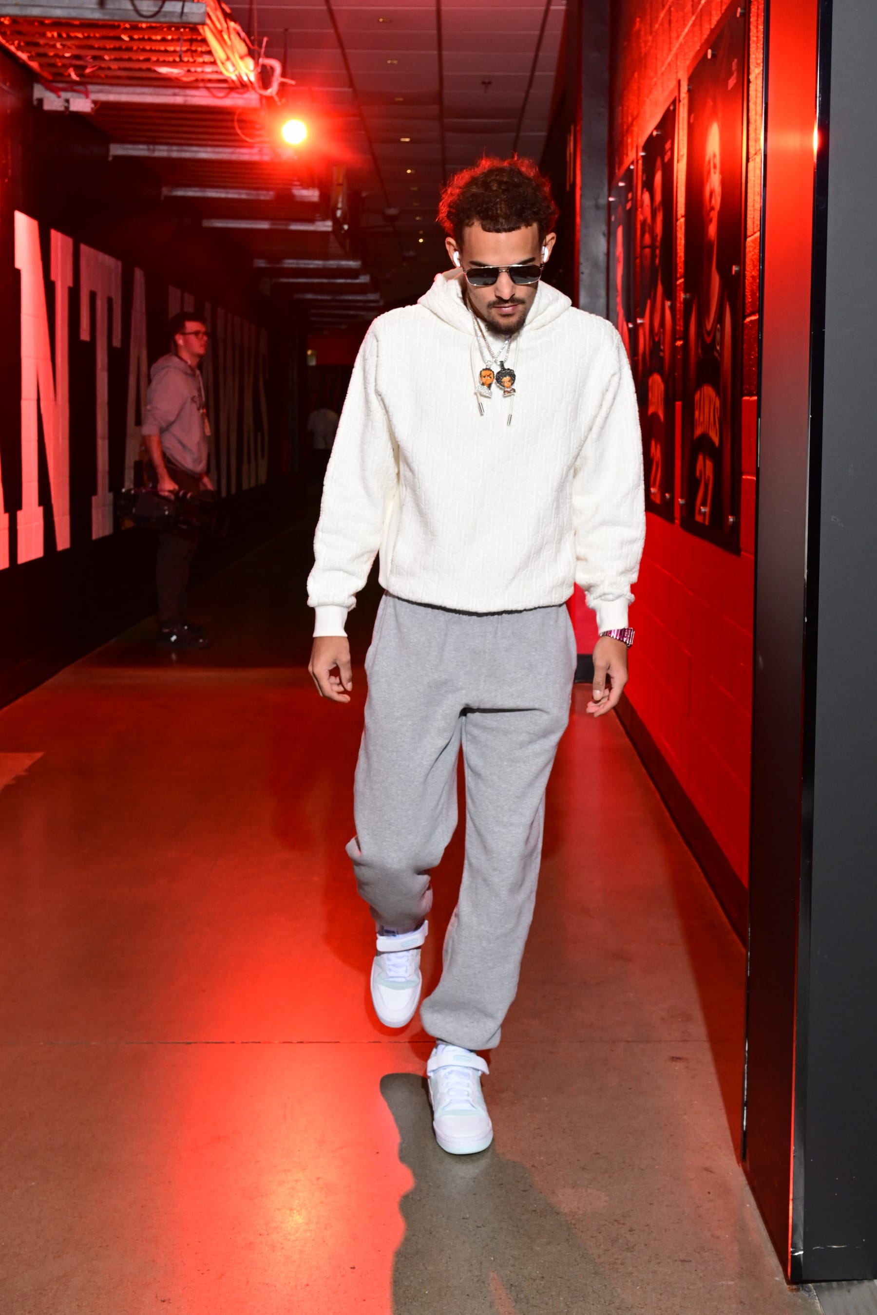 ATLANTA, GA - DECEMBER 5: Trae Young #11 of the Atlanta Hawks arrives to the arena before the game against the Oklahoma City Thunder on December 5, 2022 at State Farm Arena in Atlanta, Georgia.  NOTE TO USER: User expressly acknowledges and agrees that, by downloading and/or using this Photograph, user is consenting to the terms and conditions of the Getty Images License Agreement. Mandatory Copyright Notice: Copyright 2022 NBAE (Photo by Adam Hagy/NBAE via Getty Images)