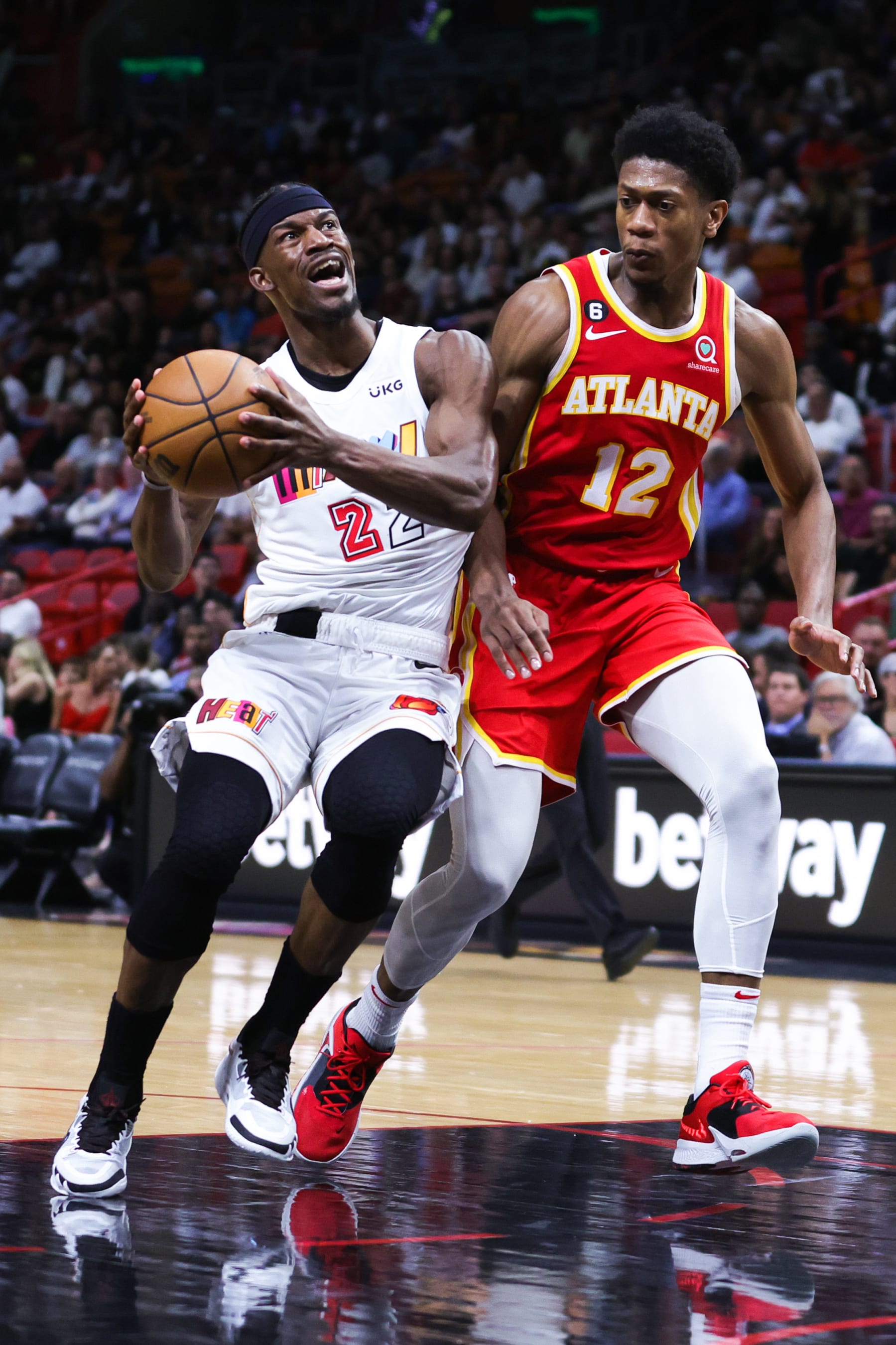 MIAMI, FLORIDA - MARCH 06: Jimmy Butler #22 of the Miami Heat in action against the Atlanta Hawks during the third quarter of the game at Miami-Dade Arena on March 06, 2023 in Miami, Florida. NOTE TO USER: User expressly acknowledges and agrees that, by downloading and or using this photograph, User is consenting to the terms and conditions of the Getty Images License Agreement. (Photo by Megan Briggs/Getty Images)
