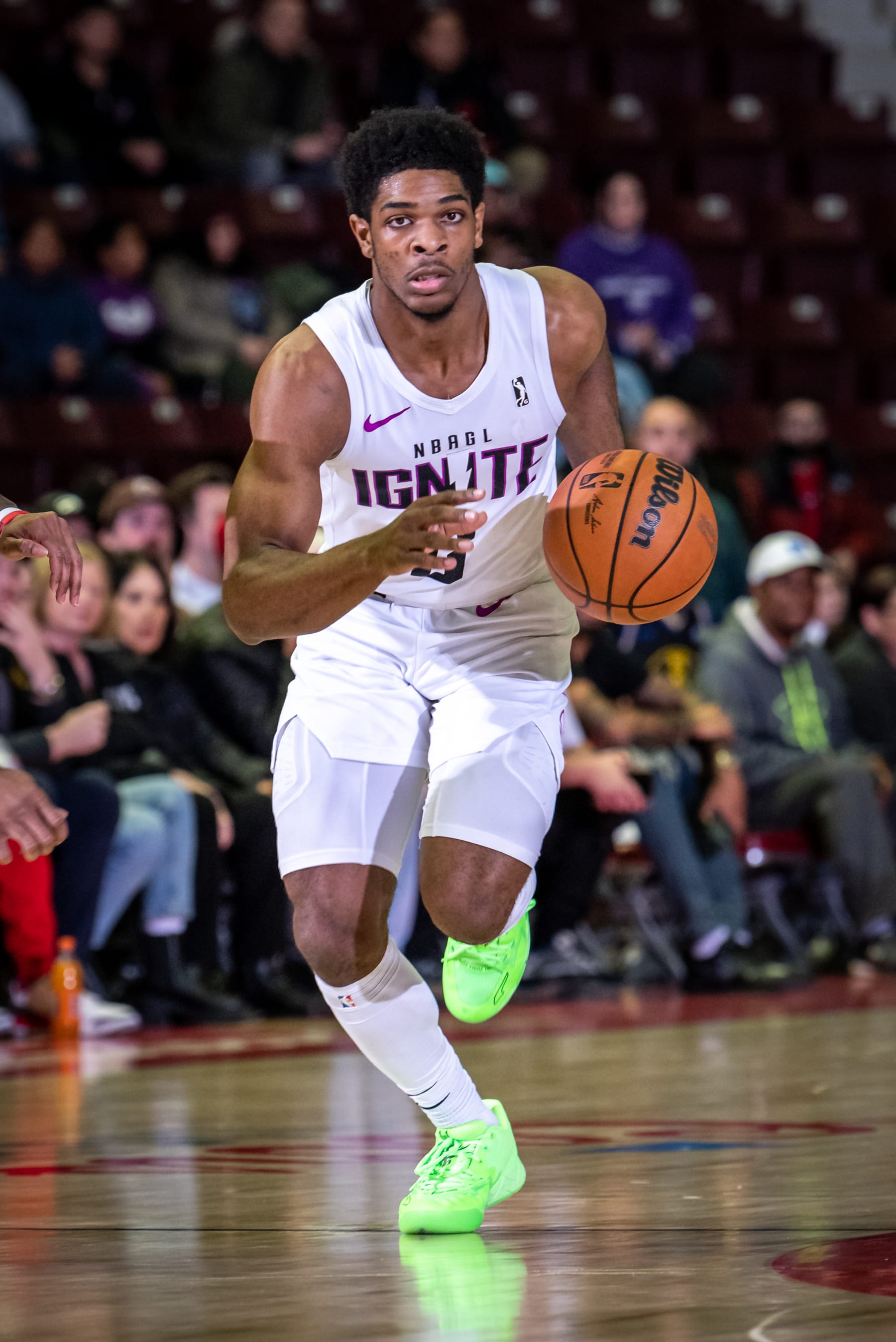 MISSISSAUGA, ON - MARCH 6: Scoot Henderson #0 of the G League Ignite dribbles the ball during an NBA G League game against the Raptors 905 at the Paramount Fine Foods Centre on March 6, 2023 in Mississauga, Ontario. NOTE TO USER: User expressly acknowledges and agrees that, by downloading and/or using this photograph, user is consenting to the terms and conditions of the Getty Images License Agreement. Mandatory Copyright Notice: Copyright 2023 NBAE (Photo by Christian Bonin/NBAE via Getty Images)