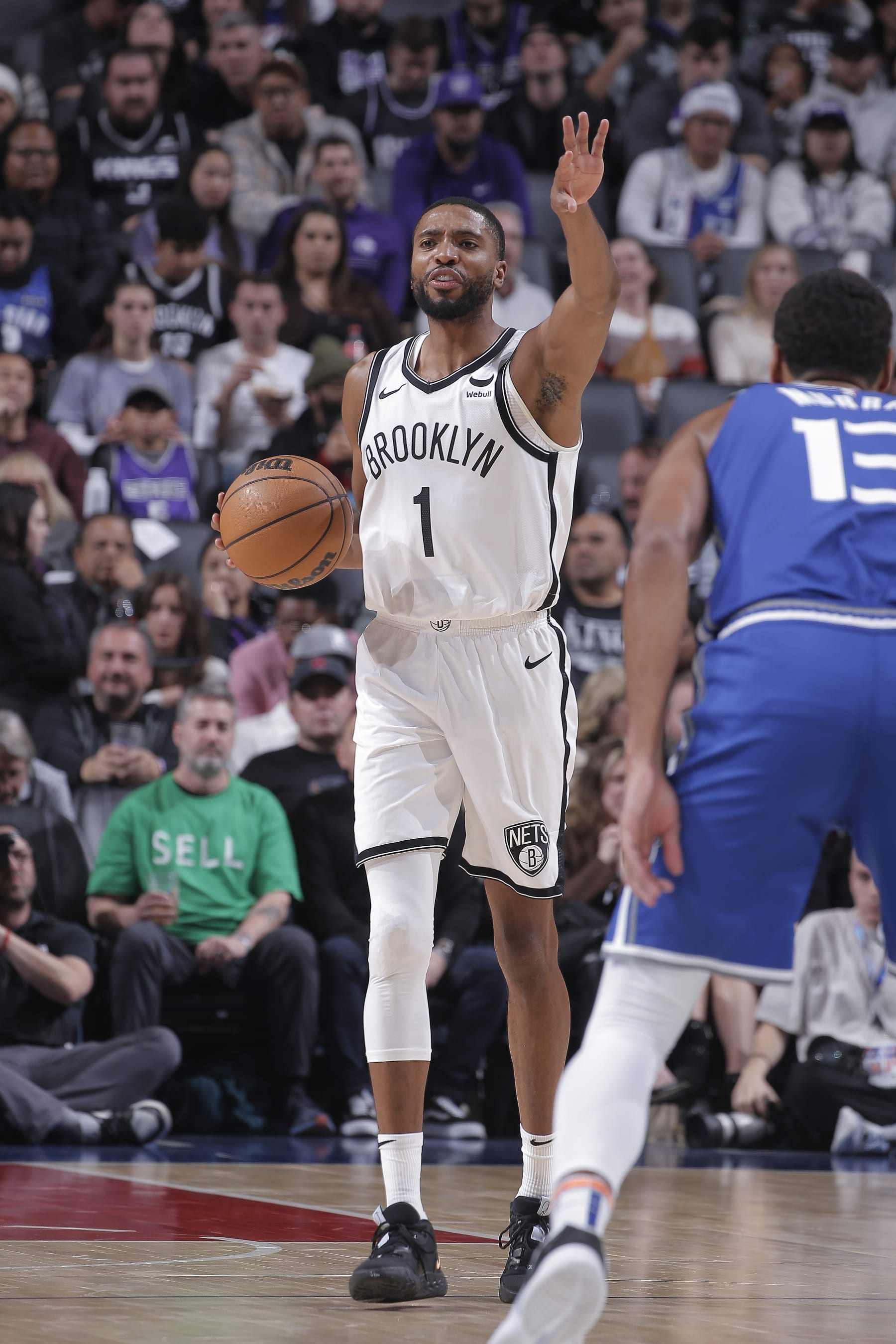 SACRAMENTO, CA - DECEMBER 11: Mikal Bridges #1 of the Brooklyn Nets calls a play while bringing the ball up the court during the game against the Sacramento Kings on December 11, 2023 at Golden 1 Center in Sacramento, California. NOTE TO USER: User expressly acknowledges and agrees that, by downloading and or using this photograph, User is consenting to the terms and conditions of the Getty Images Agreement. Mandatory Copyright Notice: Copyright 2023 NBAE (Photo by Rocky Widner/NBAE via Getty Images)