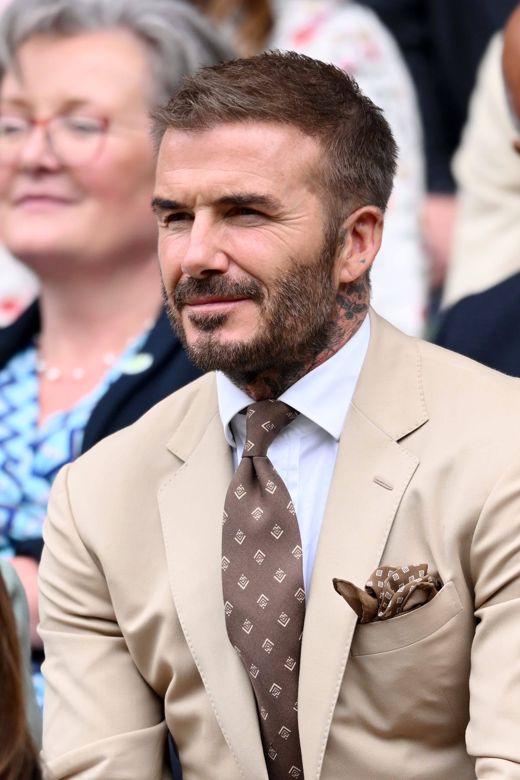 LONDON, ENGLAND - JULY 05: David Beckham attends day three of the Wimbledon Tennis Championships at All England Lawn Tennis and Croquet Club on July 05, 2023 in London, England. (Photo by Karwai Tang/WireImage)