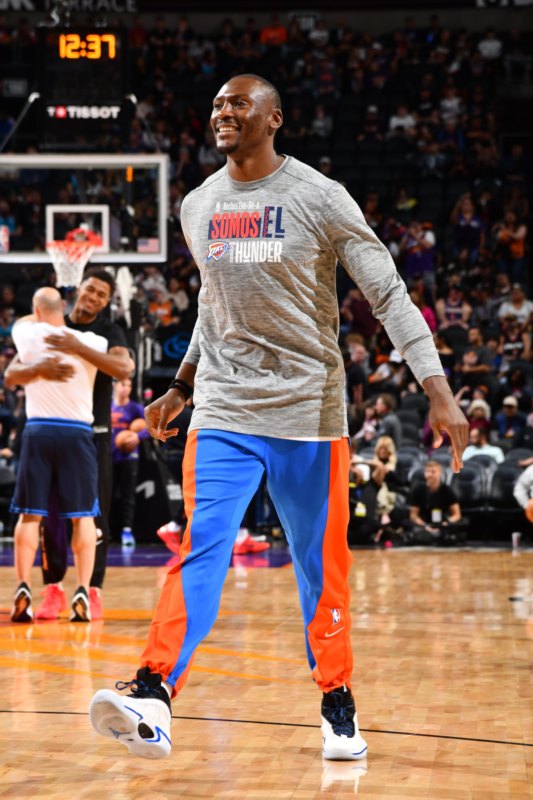 PHOENIX, AZ - MARCH 3: Bismack Biyombo #15 of the Oklahoma City Thunder smiles before the game against the Phoenix Suns on March 3, 2024 at Footprint Center in Phoenix, Arizona. NOTE TO USER: User expressly acknowledges and agrees that, by downloading and or using this photograph, user is consenting to the terms and conditions of the Getty Images License Agreement. Mandatory Copyright Notice: Copyright 2024 NBAE (Photo by Barry Gossage/NBAE via Getty Images)