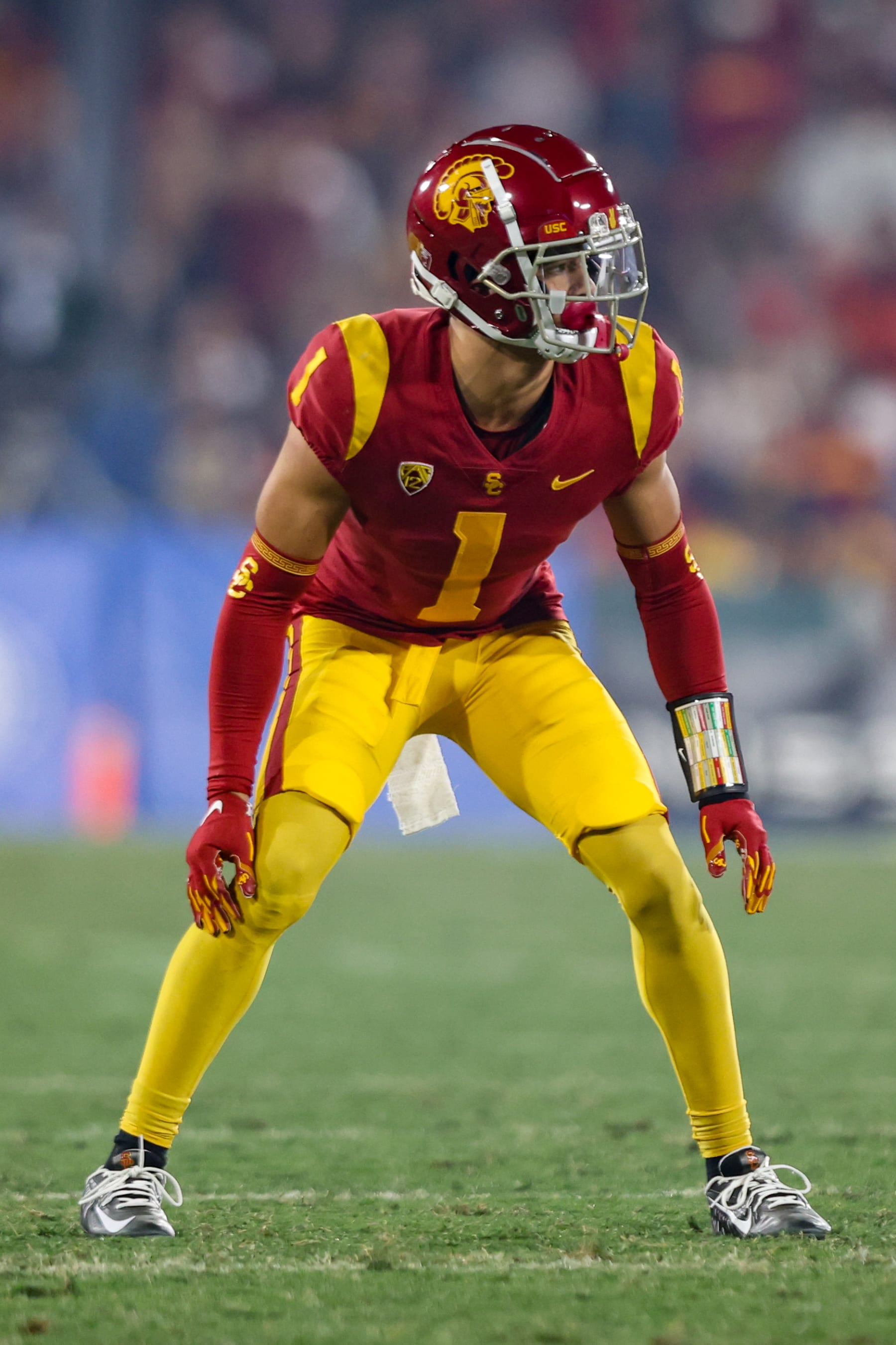 PASADENA, CA - NOVEMBER 19: USC Trojans defensive back Domani Jackson (1) during a college football game between the USC Trojans and the UCLA Bruins on November 19, 2022, at the Rose Bowl in Pasadena, CA. (Photo by Jordon Kelly/Icon Sportswire via Getty Images)