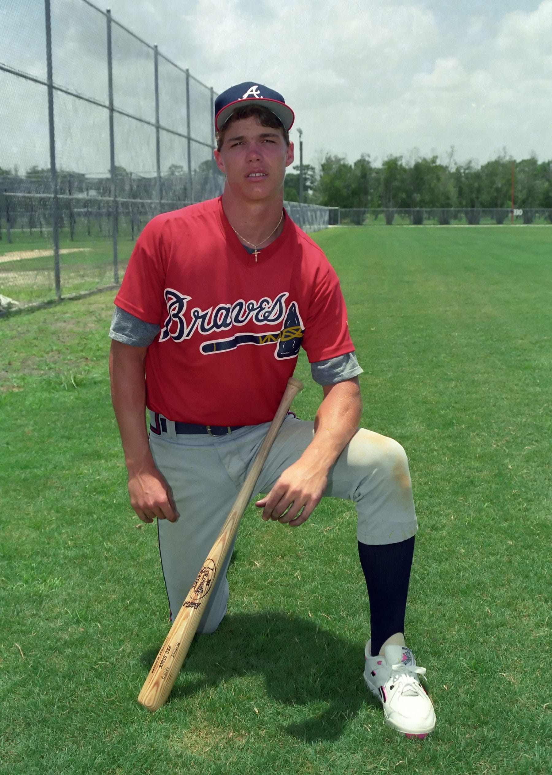 Sarasota, FL - Circa 1990:  Larry Wayne Jones now known as Chipper Jones is the first overall pick in the Major League Baseball Amateur Draft in 1990.  Jones was selected by the Atlanta Braves.  This photo was taken after Jones completed his first Gulf Coast League game for the Braves organization. (Photo by Cliff Welch/Icon Sportswire via Getty Images)