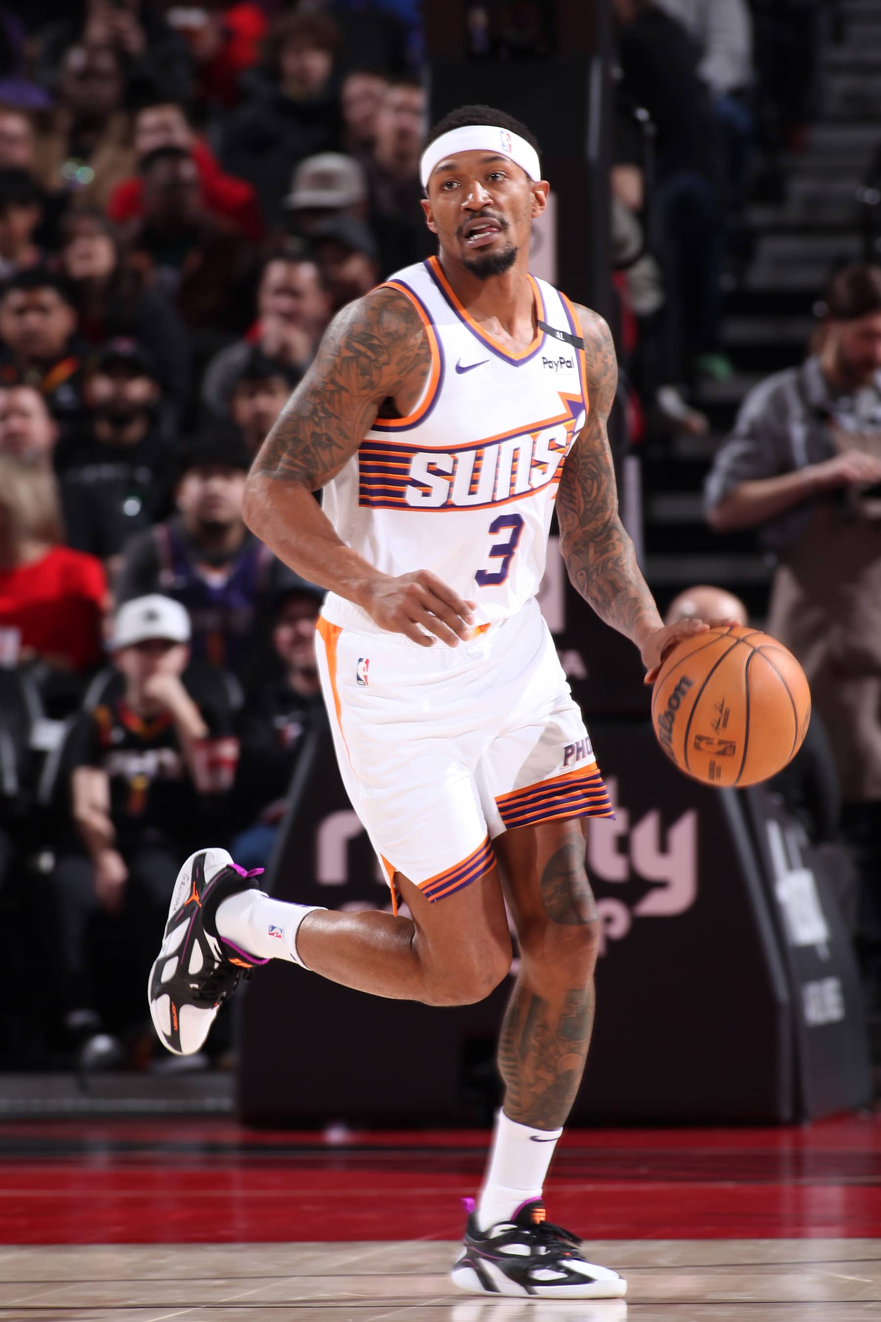 PORTLAND, OR - FEBRUARY 1: Bradley Beal #3 of the Phoenix Suns dribbles the ball during the game against the Portland Trail Blazers on February 1, 2025 at the Moda Center Arena in Portland, Oregon. NOTE TO USER: User expressly acknowledges and agrees that, by downloading and or using this photograph, user is consenting to the terms and conditions of the Getty Images License Agreement. Mandatory Copyright Notice: Copyright 2025 NBAE (Photo by Cameron Browne/NBAE via Getty Images)
