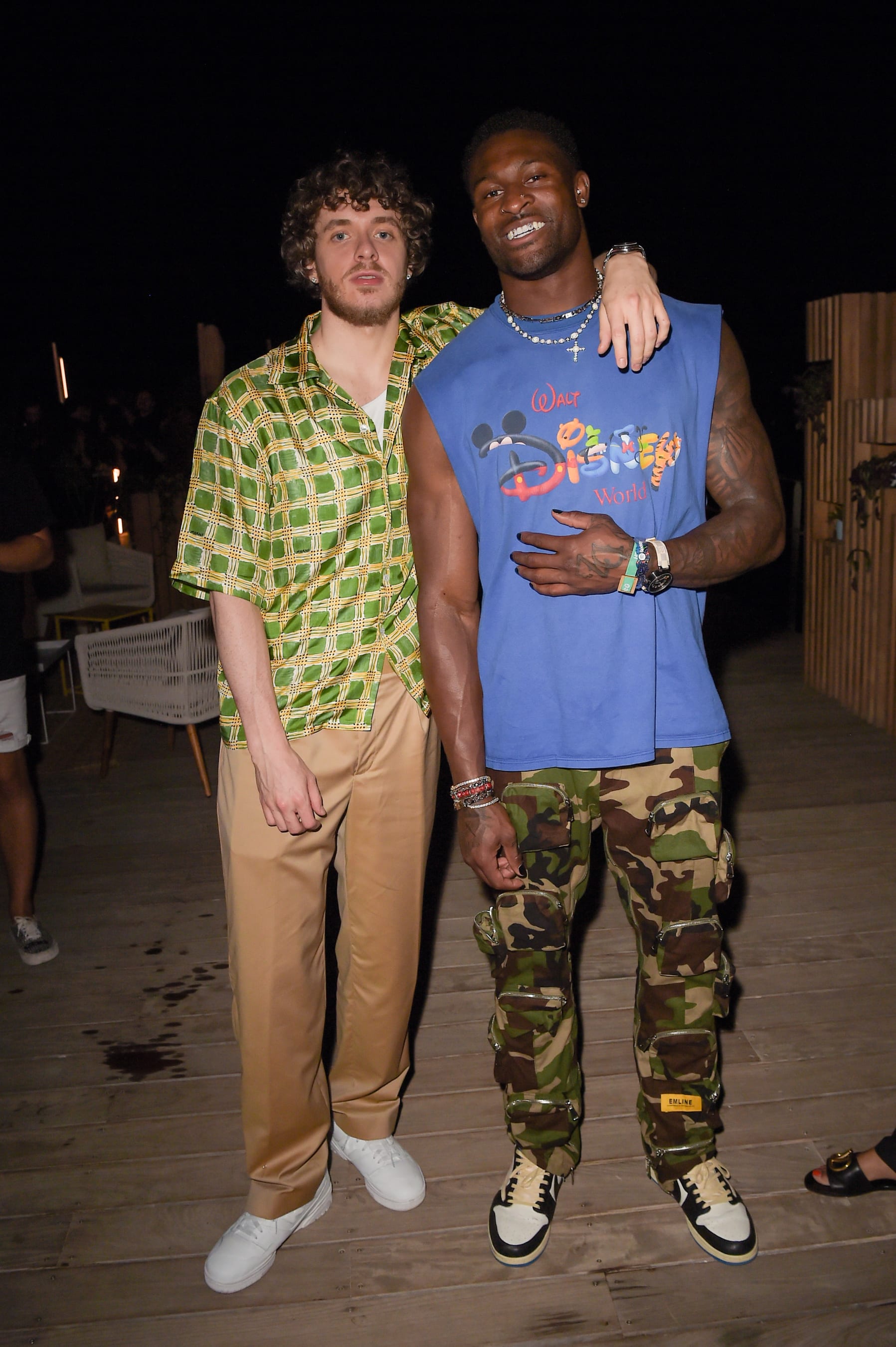 CANNES, FRANCE - JUNE 20: Jack Harlow and DK Metcalf attend an evening of music hosted by Spotify with star-studded performances with Florence + The Machine, Jack Harlow, will.i.am and Uncle Waffles during Cannes Lions 2023 at Spotify Beach on June 20, 2023 in Cannes, France. (Photo by Antony Jones/Getty Images for Spotify)