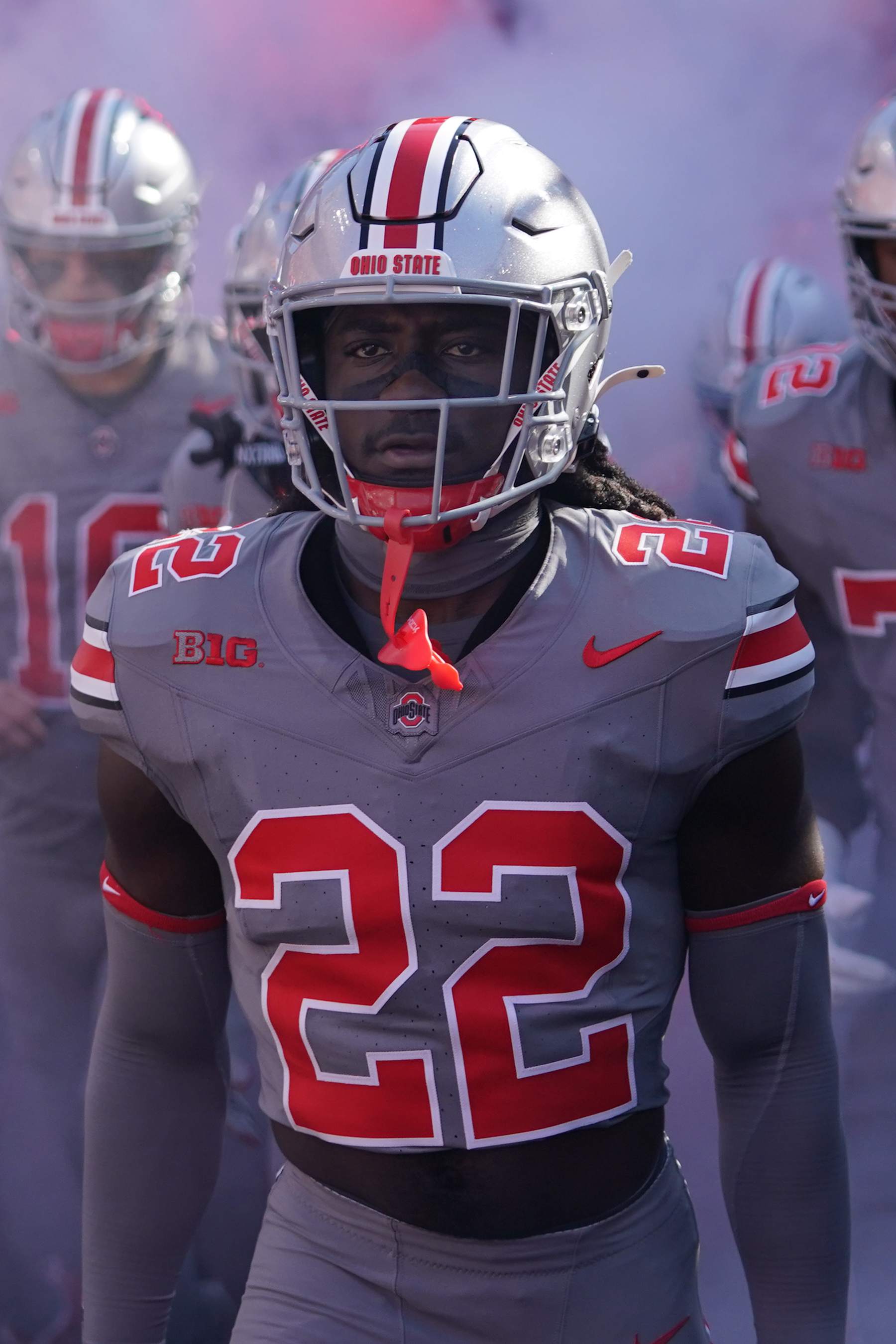 COLUMBUS, OHIO - OCTOBER 05: Cornerback Calvin Simpson-Hunt #22 of the Ohio State Buckeyes takes the field before the game against the Iowa Hawkeyes at Ohio Stadium on October 05, 2024 in Columbus, Ohio. (Photo by Jason Mowry/Getty Images)