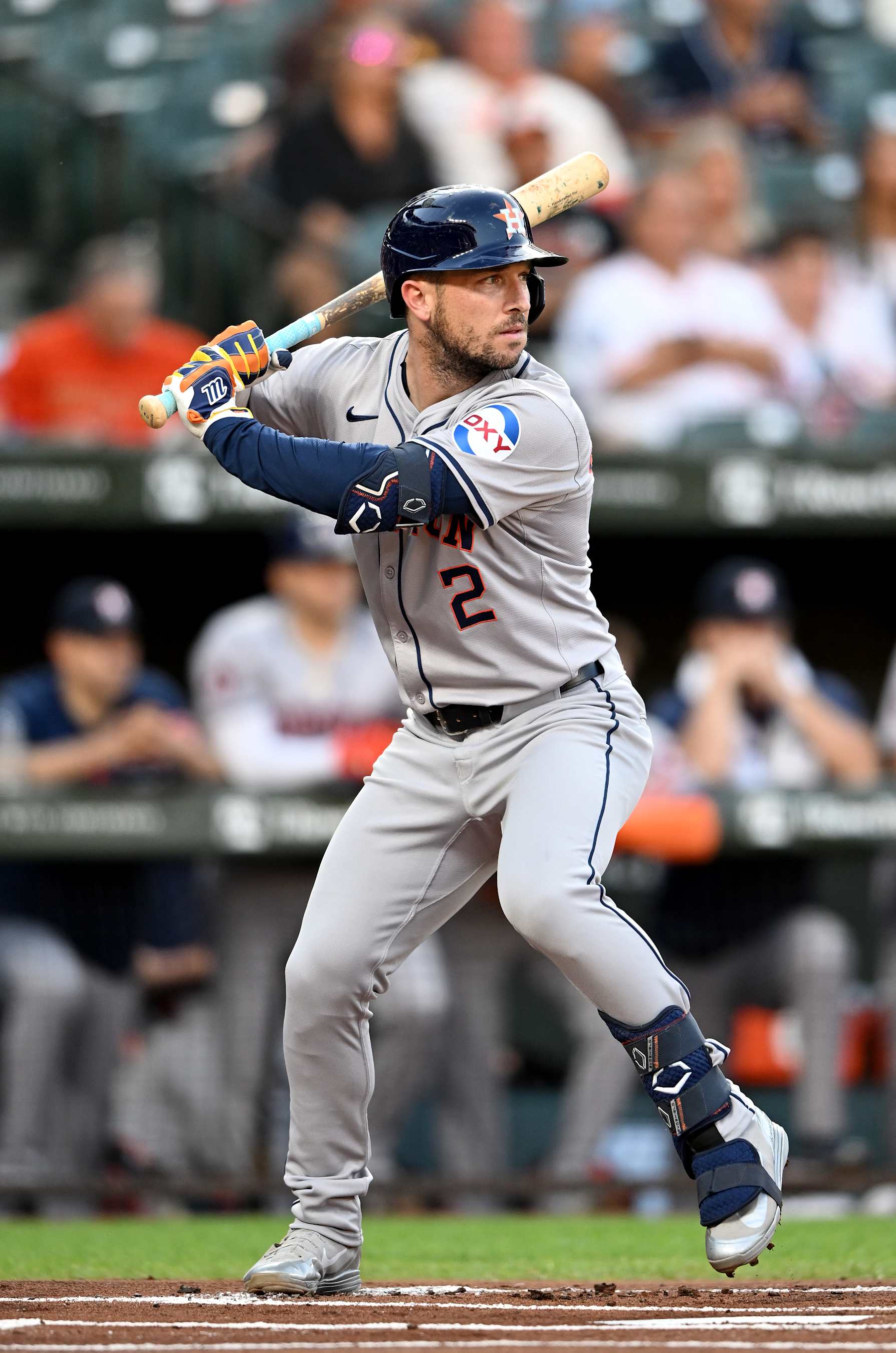 BALTIMORE, MARYLAND - AUGUST 22: Alex Bregman #2 of the Houston Astros bats against the Baltimore Orioles at Oriole Park at Camden Yards on August 22, 2024 in Baltimore, Maryland. (Photo by G Fiume/Getty Images)