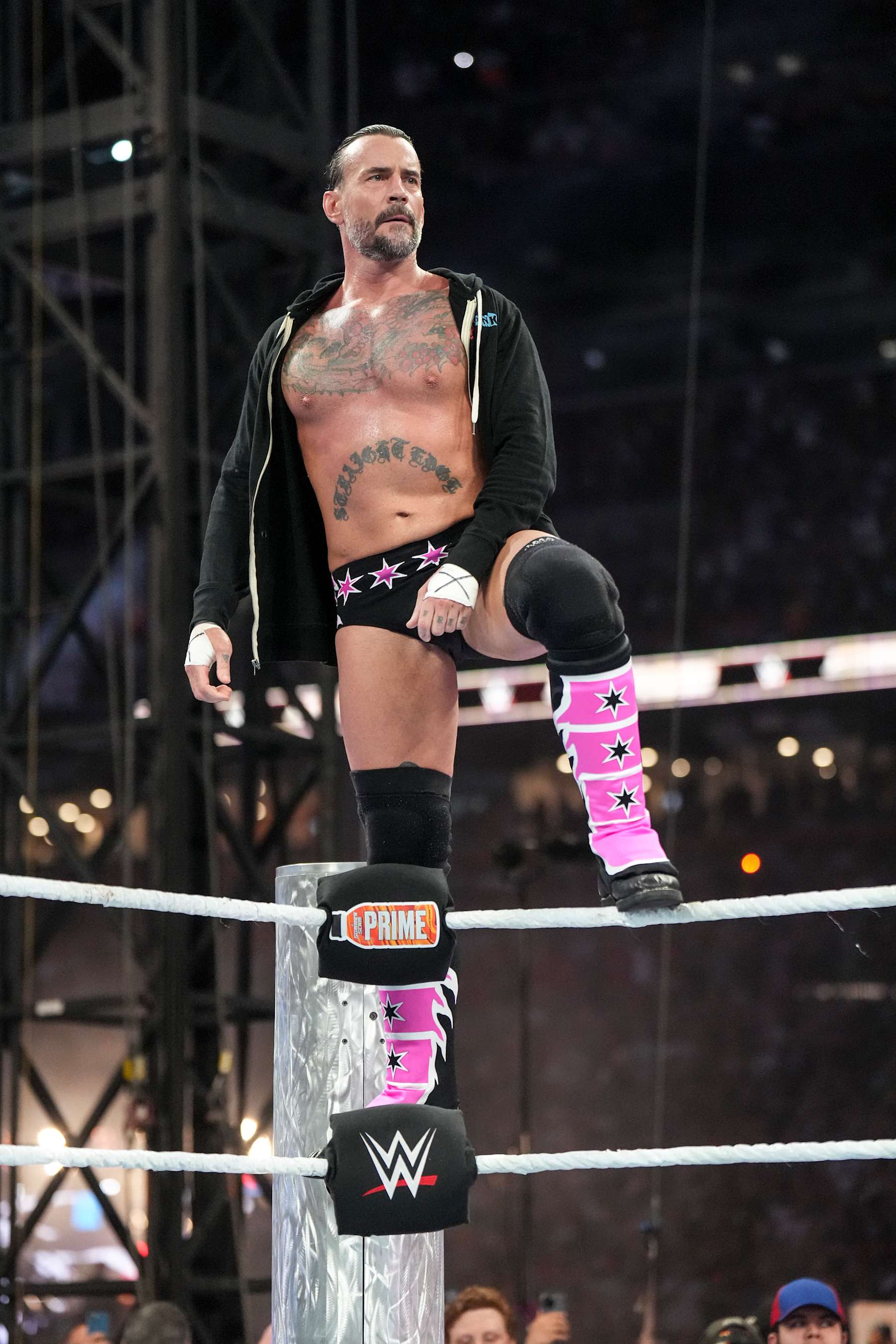 CLEVELAND, OHIO - AUGUST 03: CM Punk enters the ring during SummerSlam at Cleveland Browns Stadium on August 3, 2024 in Cleveland, Ohio.  (Photo by WWE/Getty Images)