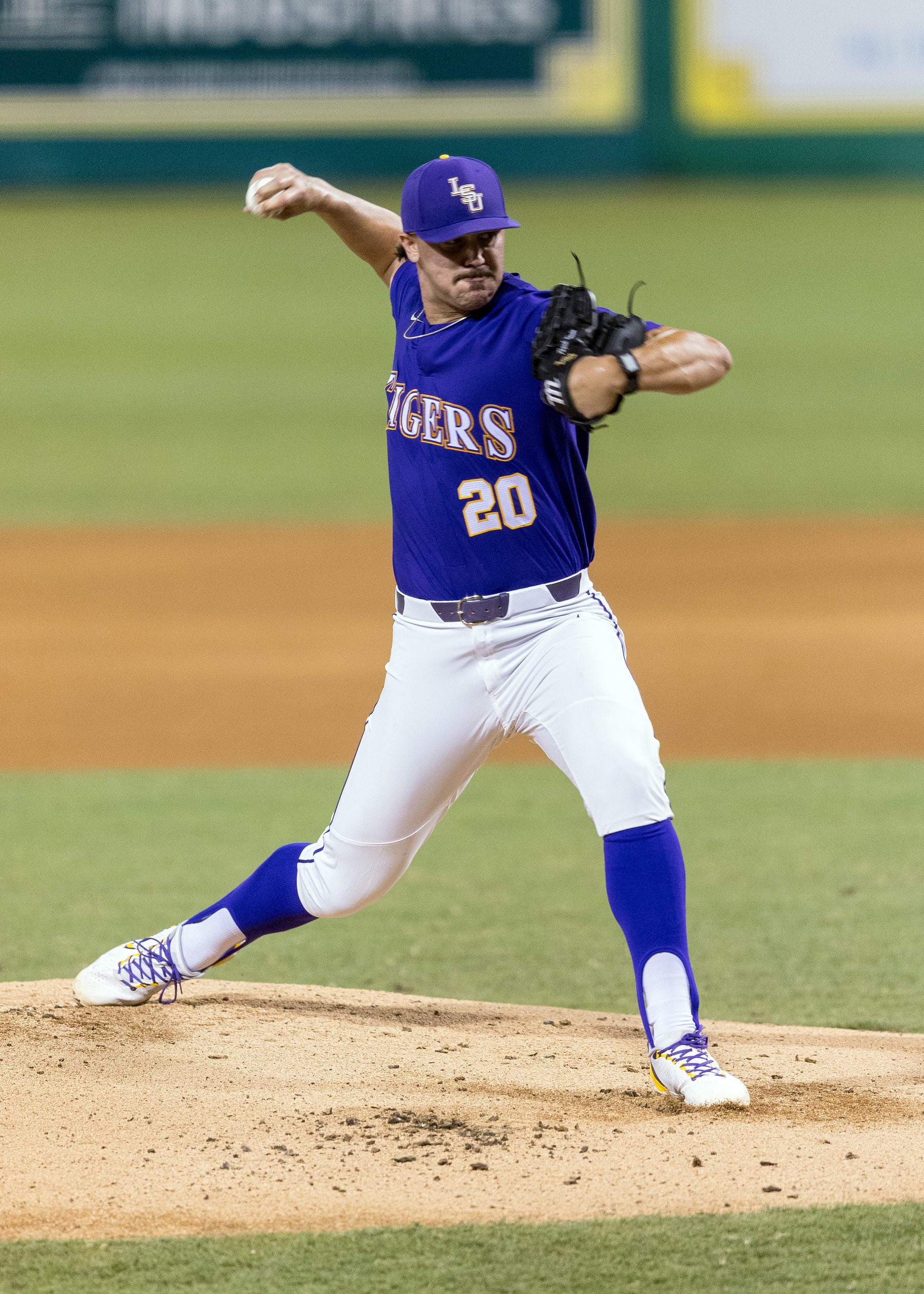 BATON ROUGE, LA - JUNE 10: LSU Tigers right handed pitcher Paul Skenes (20) throws a pitch during a game between the LSU Tigers and the Kentucky Wildcats on June 10, 2023, at Alex Box Stadium in Baton Rouge, LA. (Photo by John Korduner/Icon Sportswire via Getty Images)