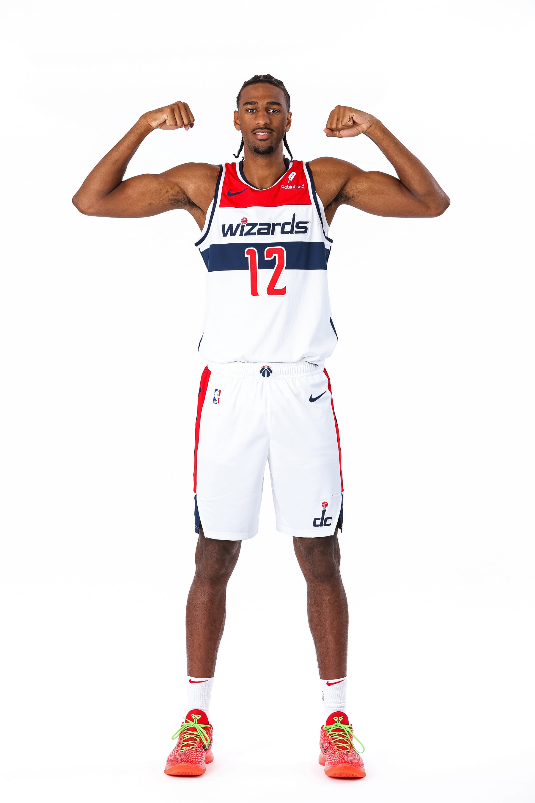WASHINGTON, DC -  JUNE 28: Alex Sarr #12 of the Washington Wizards poses for a portrait on June 28, 2024 at the Intercontinental Hotel in Washington, DC. NOTE TO USER: User expressly acknowledges and agrees that, by downloading and or using this Photograph, user is consenting to the terms and conditions of the Getty Images License Agreement. Mandatory Copyright Notice: Copyright 2024 NBAE (Photo by Stephen Gosling/NBAE via Getty Images)
