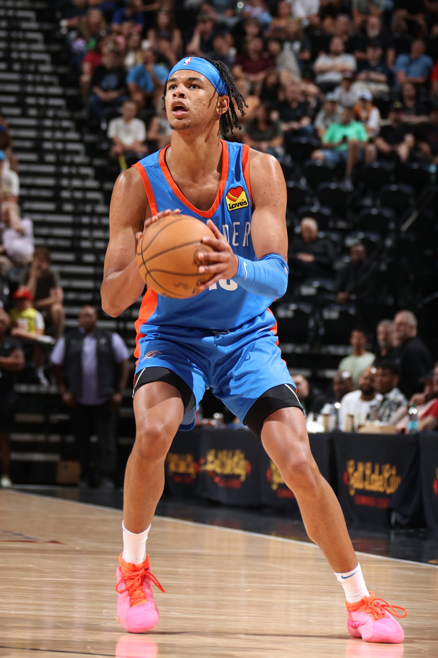 SALT LAKE CITY, UT - JULY 9: Ousmane Dieng #13 of the Oklahoma City Thunder handles the ball during the game against the Utah Jazz during the 2024 NBA Salt Lake City Summer League on July 9, 2024 at Delta Center in Salt Lake City, Utah. NOTE TO USER: User expressly acknowledges and agrees that, by downloading and or using this Photograph, User is consenting to the terms and conditions of the Getty Images License Agreement. Mandatory Copyright Notice: Copyright 2024 NBAE (Photo by Melissa Majchrzak/NBAE via Getty Images)