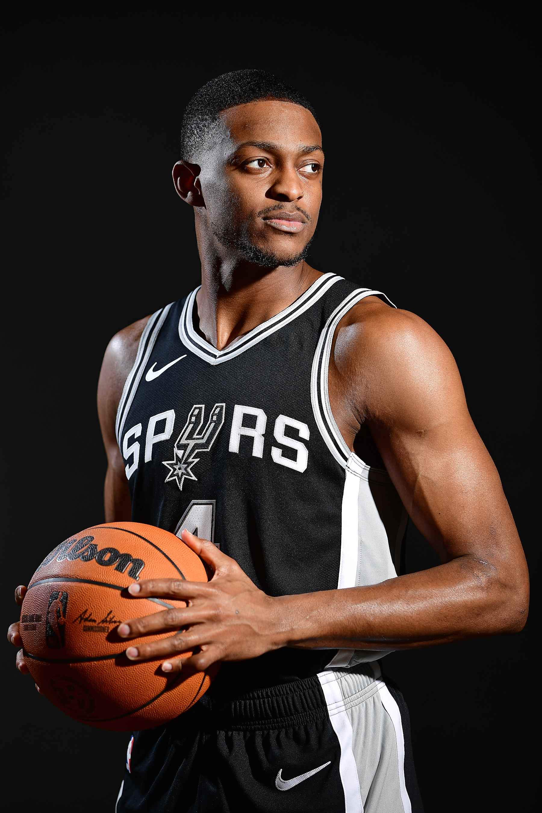 San Antonio TX, - FEBRUARY 3: De'Aaron Fox #4 of the San Antonio Spurs poses for a portrait on February 3, 2025 at Victory Capital Center in San Antonio Texas. NOTE TO USER: User expressly acknowledges and agrees that, by downloading and or using this photograph, user is consenting to the terms and conditions of the Getty Images License Agreement. Mandatory Copyright Notice: Copyright 2025 NBAE (Photos by Michael Gonzales/NBAE via Getty Images)