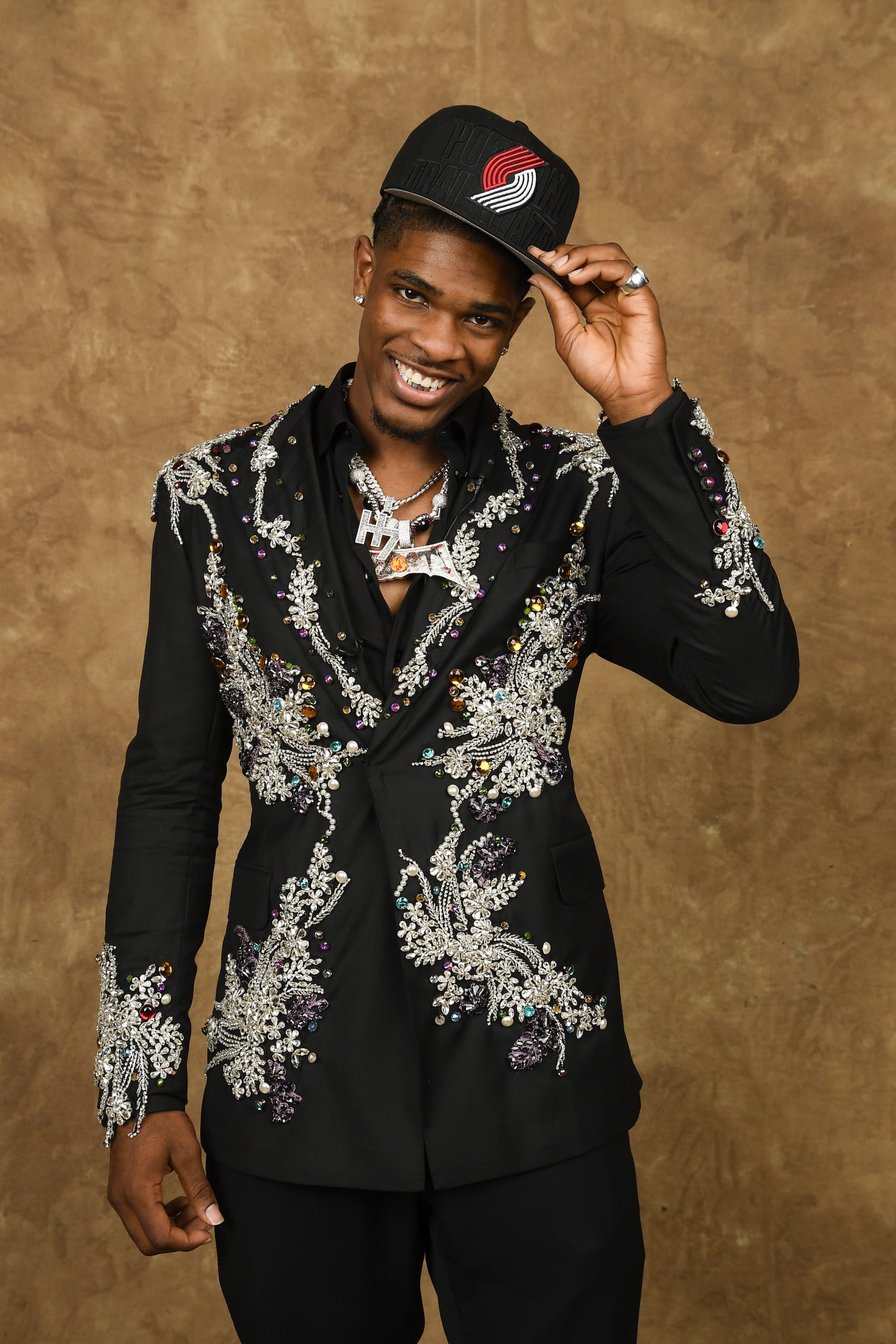 BROOKLYN, NY - JUNE 22: Scoot Henderson poses for a portrait after being drafted number three overall by the Portland Trail Blazers during the 2023 NBA Draft on June 22, 2023 at Barclays Center in Brooklyn, New York. NOTE TO USER: User expressly acknowledges and agrees that, by downloading and or using this photograph, User is consenting to the terms and conditions of the Getty Images License Agreement. Mandatory Copyright Notice: Copyright 2023 NBAE (Photo by Brian Babineau/NBAE via Getty Images)