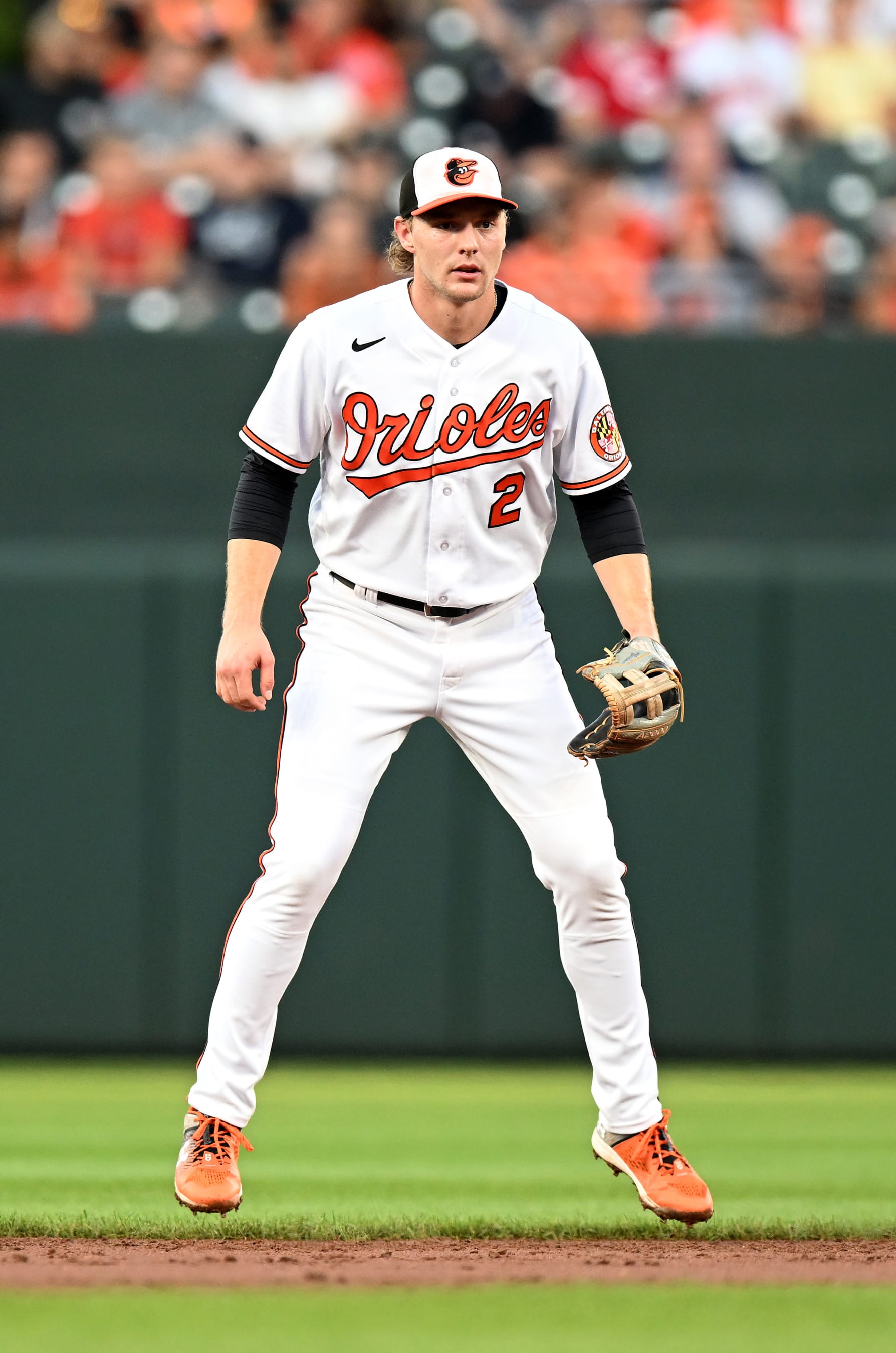 BALTIMORE, MARYLAND - JULY 30: Gunnar Henderson #2 of the Baltimore Orioles plays shortstop against the New York Yankees at Oriole Park at Camden Yards on July 30, 2023 in Baltimore, Maryland. (Photo by G Fiume/Getty Images)