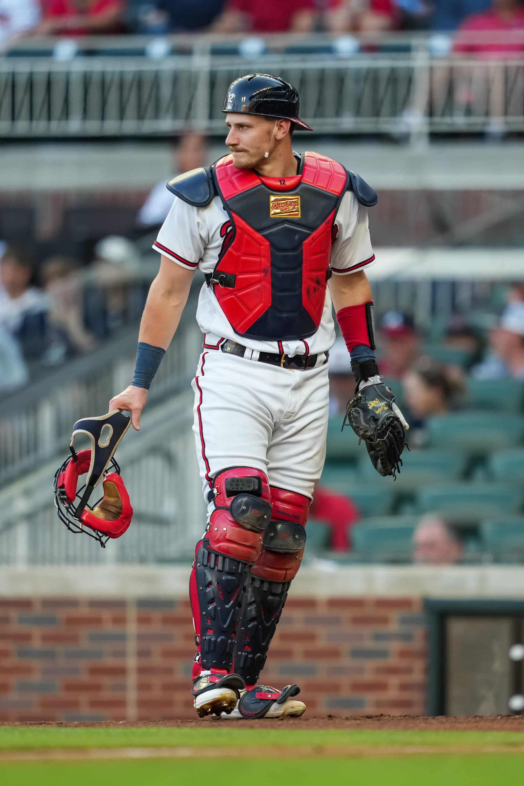 ATLANTA, GA - JUNE 27: Sean Murphy #12 of the Atlanta Braves looks on against the Minnesota Twins on June 27, 2023 at Truist Park in Atlanta, Georgia. (Photo by Brace Hemmelgarn/Minnesota Twins/Getty Images)