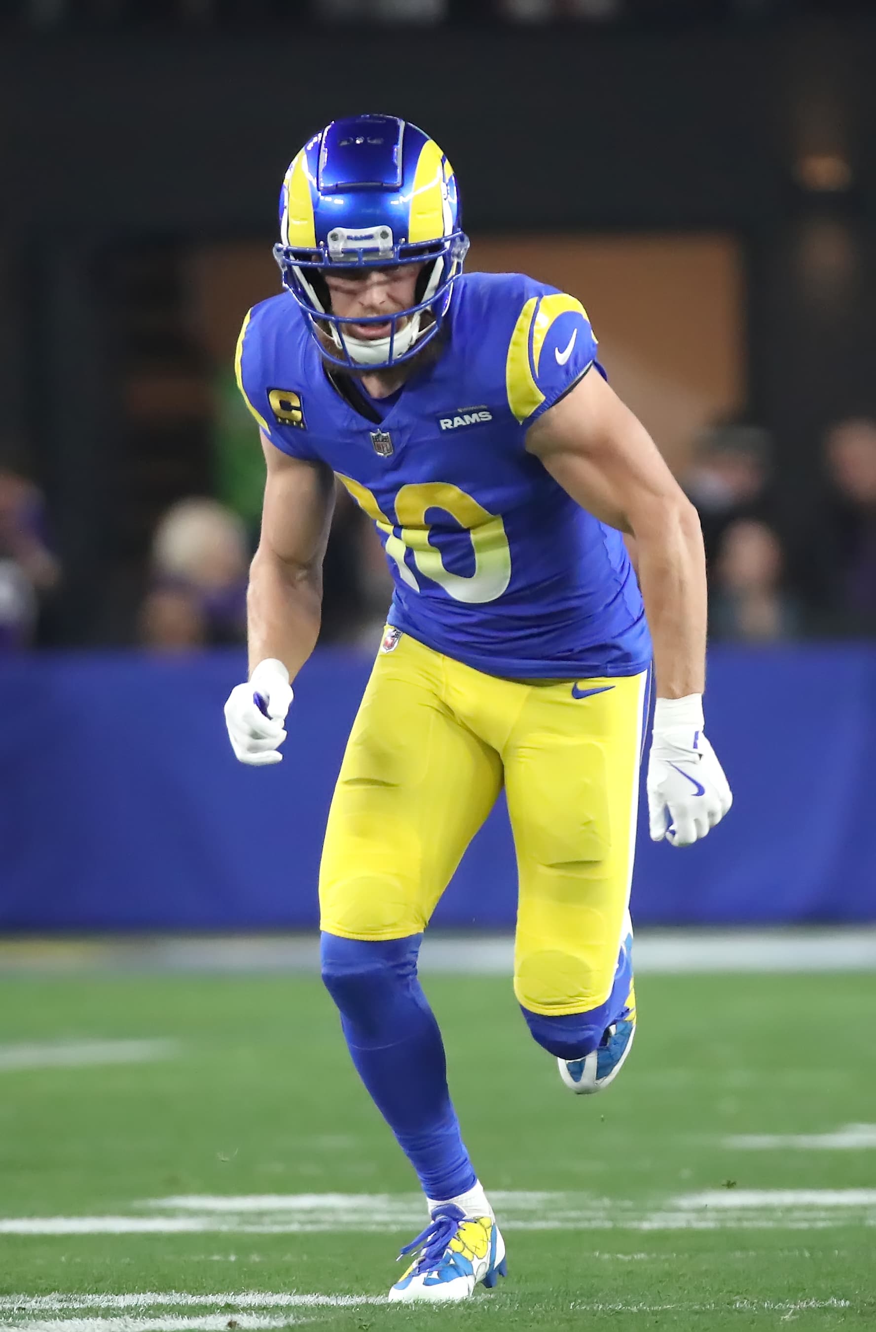 GLENDALE, ARIZONA - JANUARY 13: Wide receiver Cooper Kupp #10 of the LA Rams runs a route from the line of scrimmage during the first half of the Minnesota Vikings versus Los Angeles Rams NFL Wild Card football game at State Farm Stadium on January 13, 2025 in Glendale, Arizona. (Photo by Bruce Yeung/Getty Images)