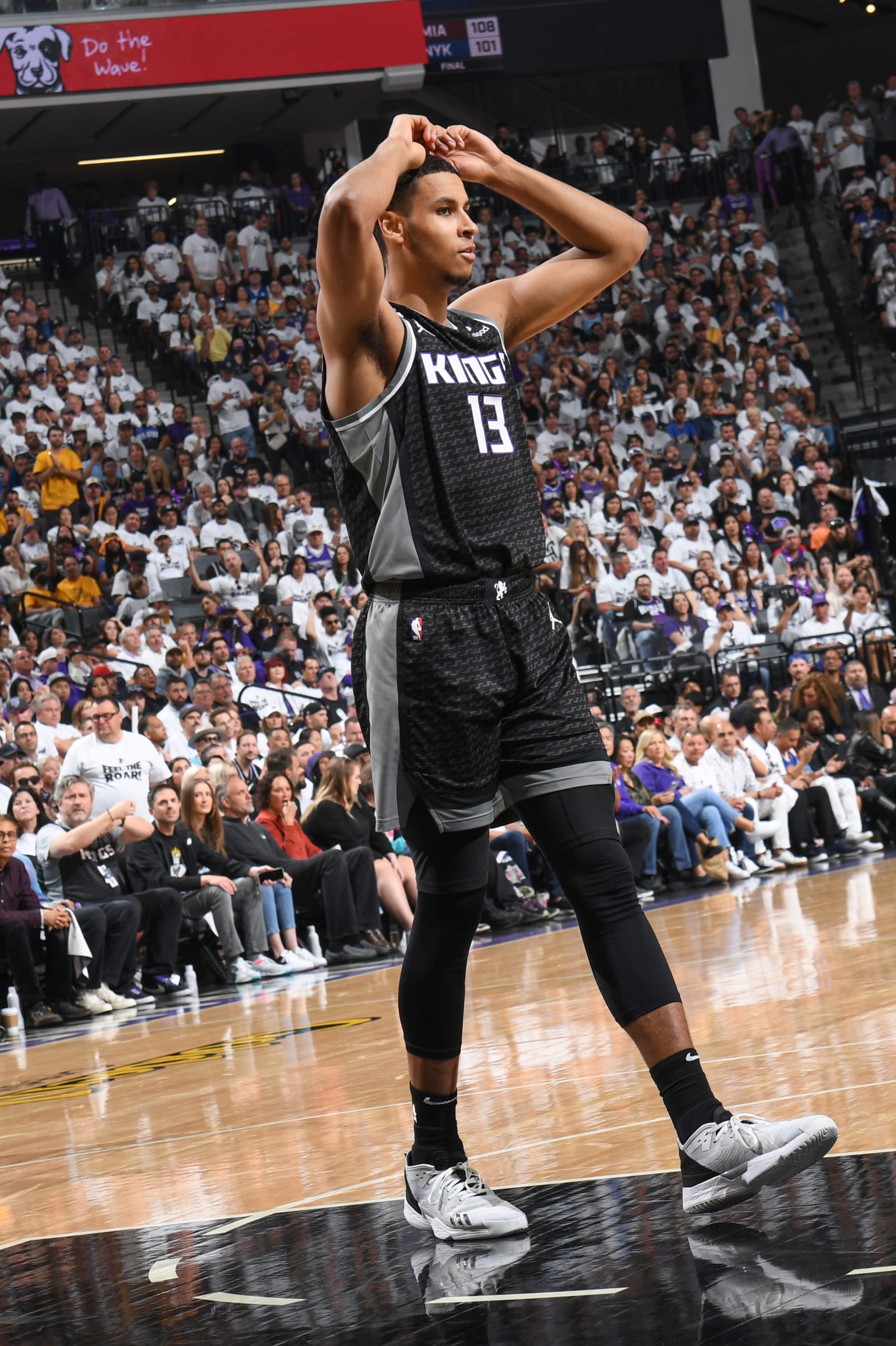 SAN FRANCISCO, CA - APRIL 30:  Keegan Murray #13 of the Sacramento Kings looks on during the game during  round one game seven of the 2023 NBA Playoffs on April 30, 2023 at Chase Center in San Francisco, California. NOTE TO USER: User expressly acknowledges and agrees that, by downloading and or using this photograph, user is consenting to the terms and conditions of Getty Images License Agreement. Mandatory Copyright Notice: Copyright 2023 NBAE (Photo by Noah Graham/NBAE via Getty Images)