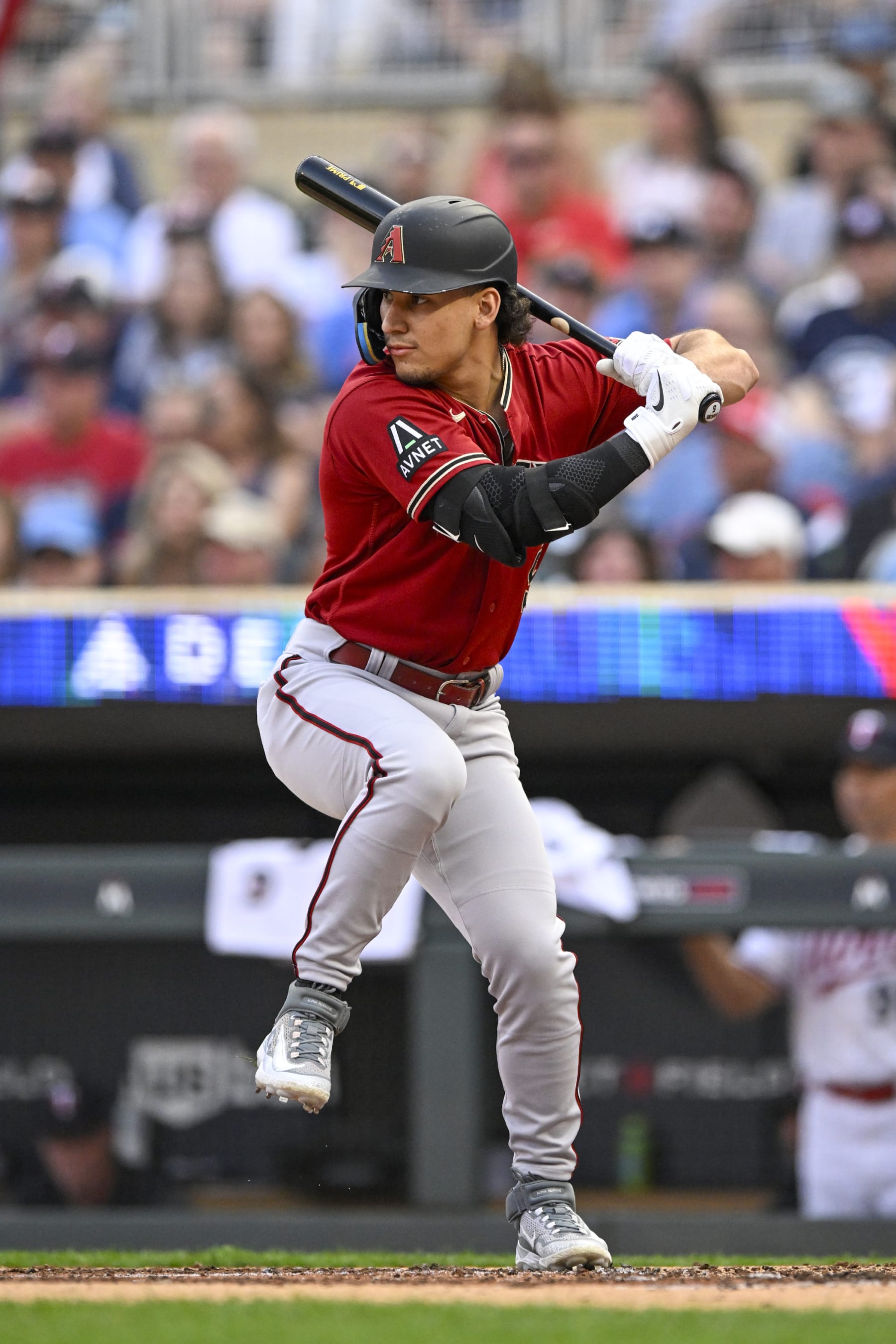 MINNEAPOLIS, MN - AUGUST 05: Arizona Diamondbacks outfielder Alek Thomas (5) at the plate during a MLB game between the Minnesota Twins and Arizona Diamondback on August 5, 2023, at Target Field in Minneapolis, MN. (Photo by Nick Wosika/Icon Sportswire via Getty Images)