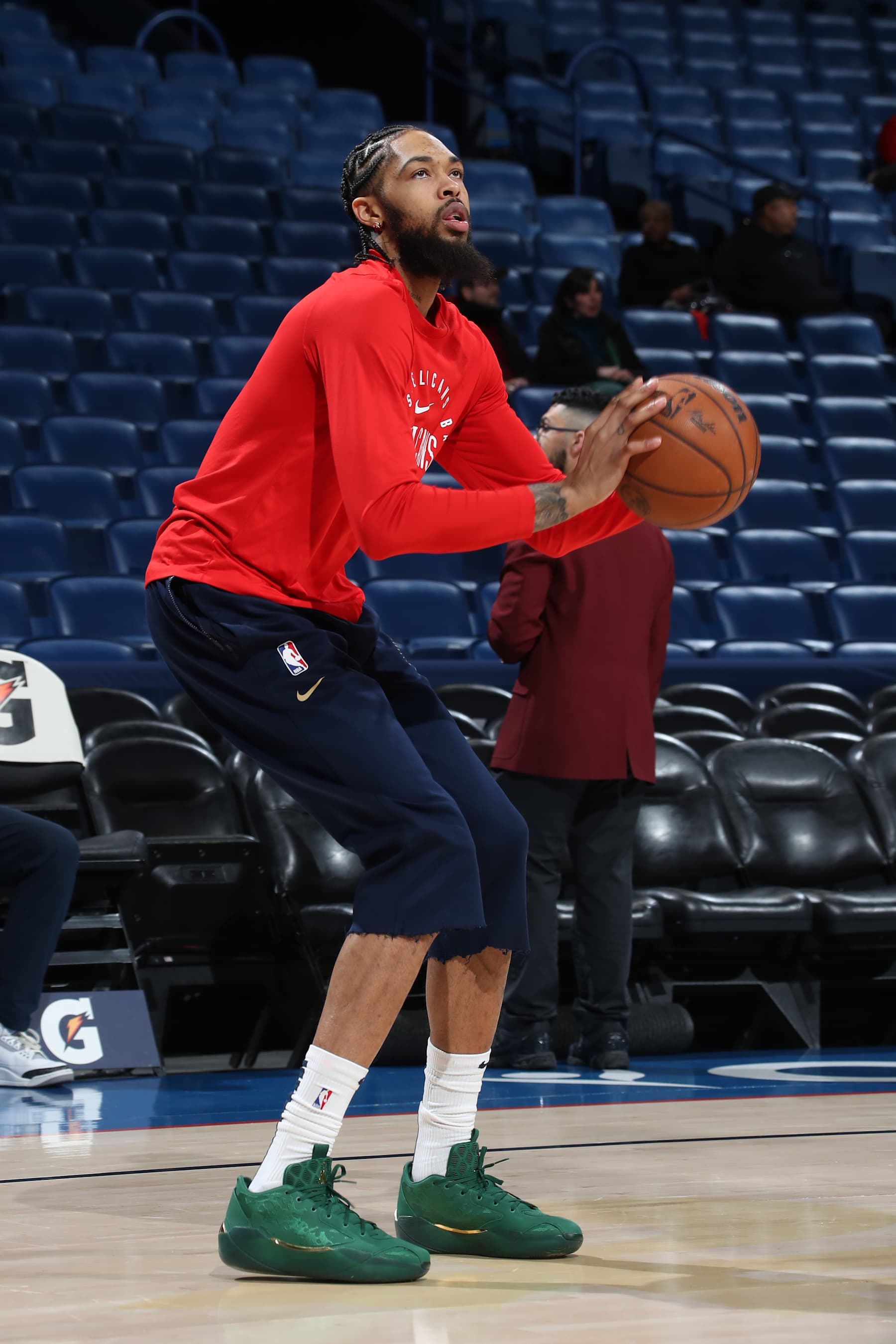 NEW ORLEANS, LA - JANUARY 15:  Brandon Ingram #14 of the New Orleans Pelicans warms up before the game on January 15, 2025 at the Smoothie King Center in New Orleans, Louisiana. NOTE TO USER: User expressly acknowledges and agrees that, by downloading and or using this Photograph, user is consenting to the terms and conditions of the Getty Images License Agreement. Mandatory Copyright Notice: Copyright 2025 NBAE (Photo by Layne Murdoch Jr./NBAE via Getty Images)