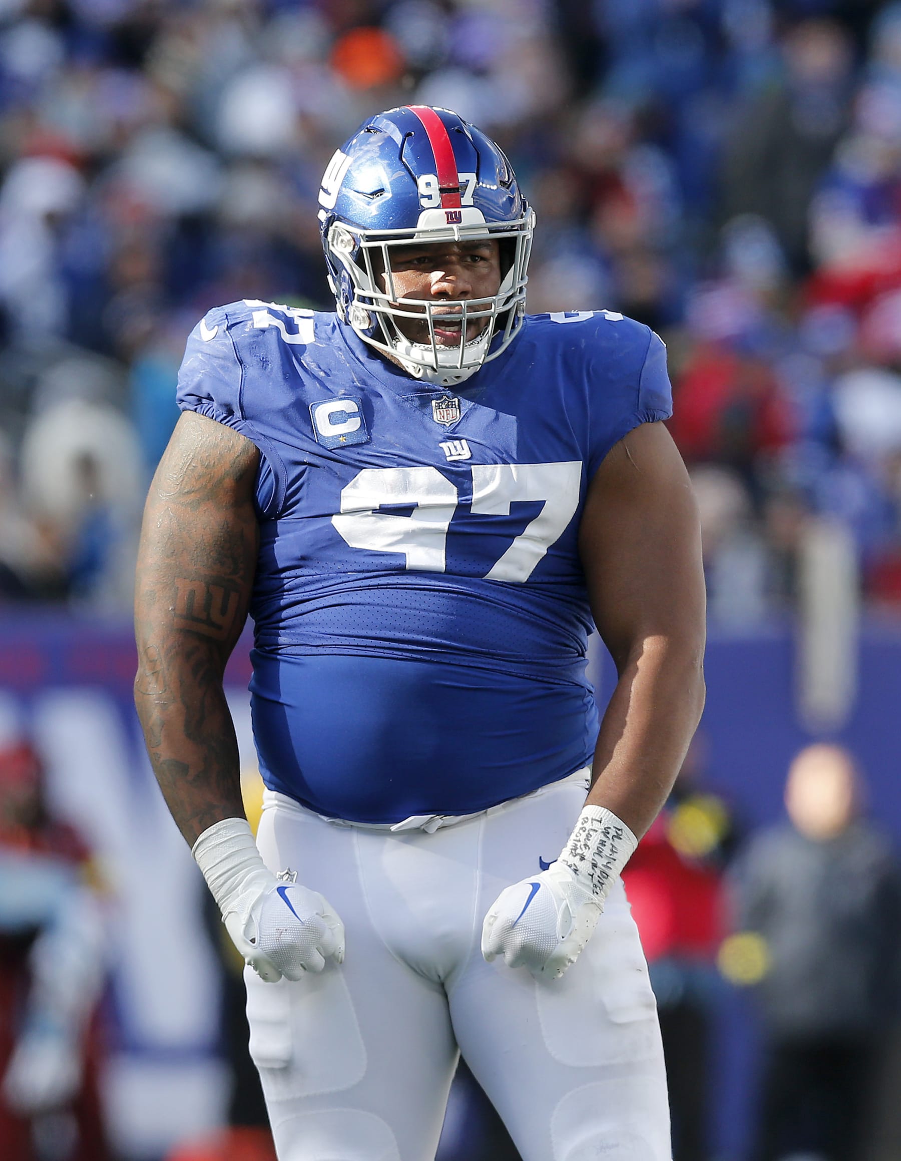 EAST RUTHERFORD, NEW JERSEY - NOVEMBER 20: (NEW YORK DAILIES OUT)  Dexter Lawrence #97 of the New York Giants in action against the Detroit Lions at MetLife Stadium on November 20, 2022 in East Rutherford, New Jersey. The Lions defeated the Giants 31-18. (Photo by Jim McIsaac/Getty Images)