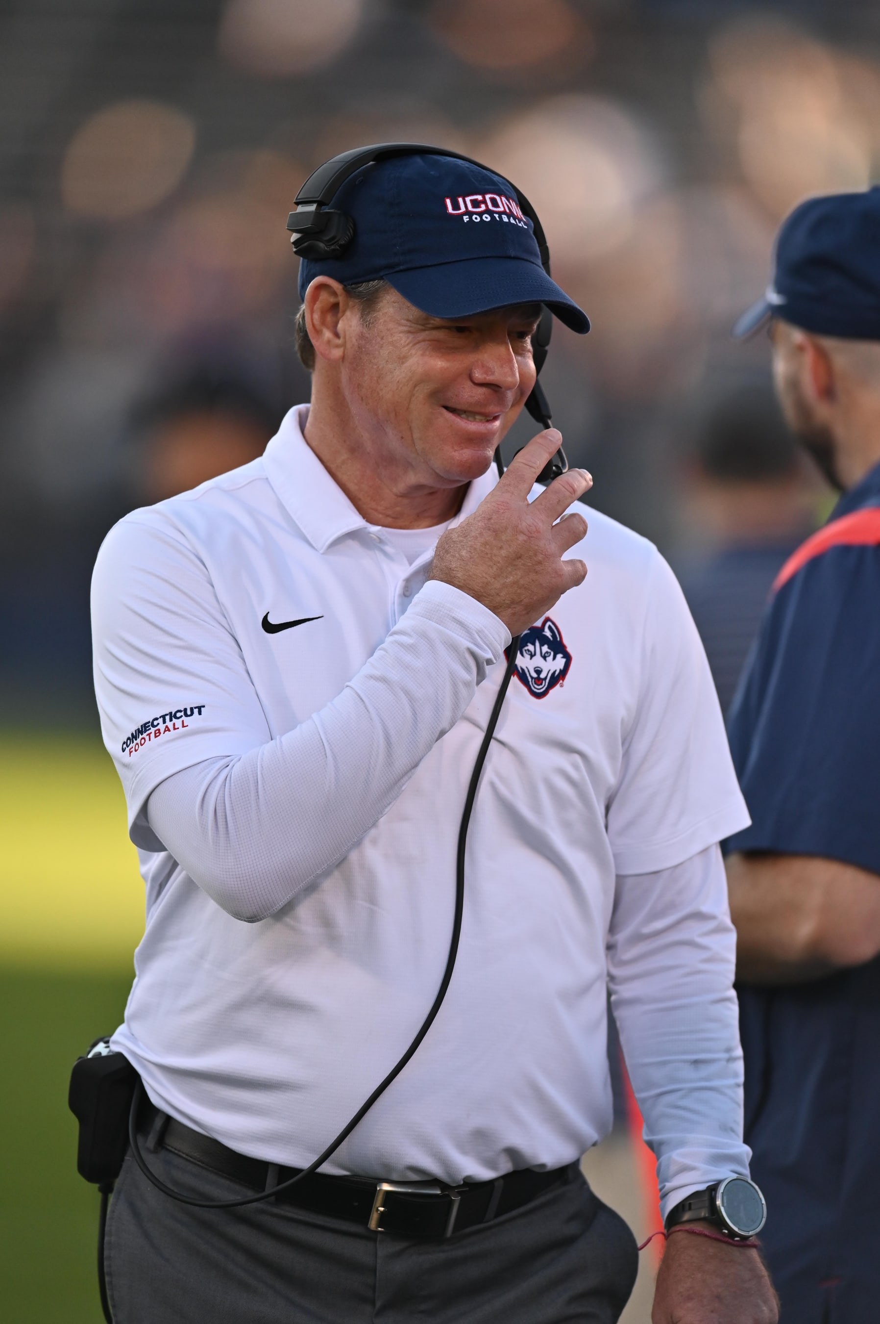 EAST HARTFORD, CT - NOVEMBER 12: UConn Huskies head coach Jim Mora during the game as the Liberty Flames take on the UConn Huskies on November 12, 2022, at the Rentschler Field in East Hartford, Connecticut. (Photo by Williams Paul/Icon Sportswire via Getty Images)