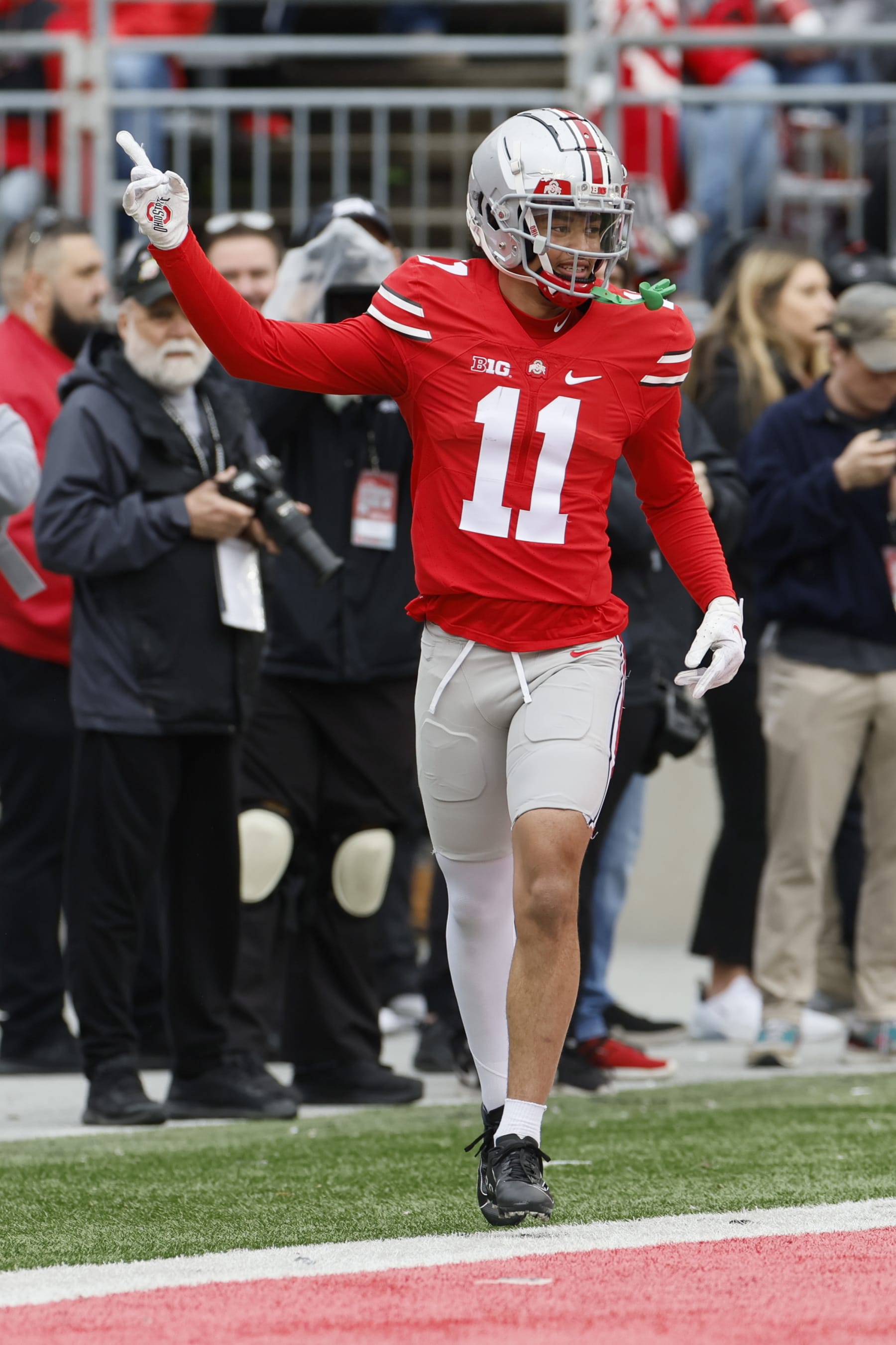 Ohio State receiver Jaxon Smith-Njigba plays in an NCAA college spring football game Saturday, April 16, 2022, in Columbus, Ohio. (AP Photo/Jay LaPrete)